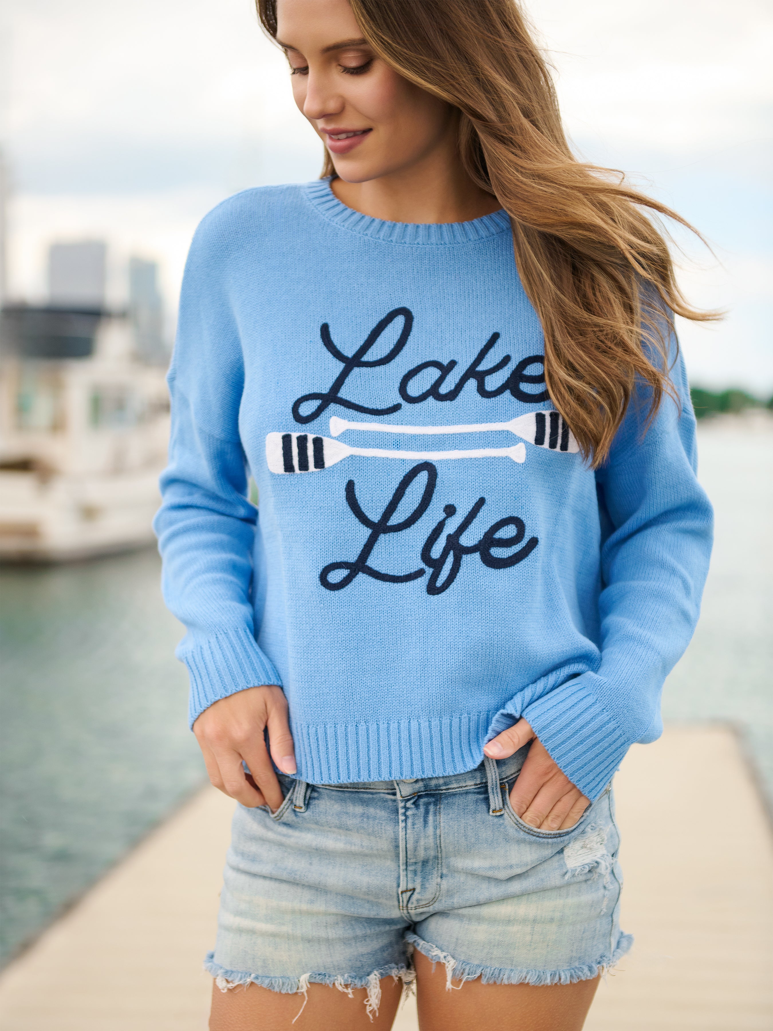 Shiraleah "Lake Life" Relaxed Fit Sweater, Blue SMALL