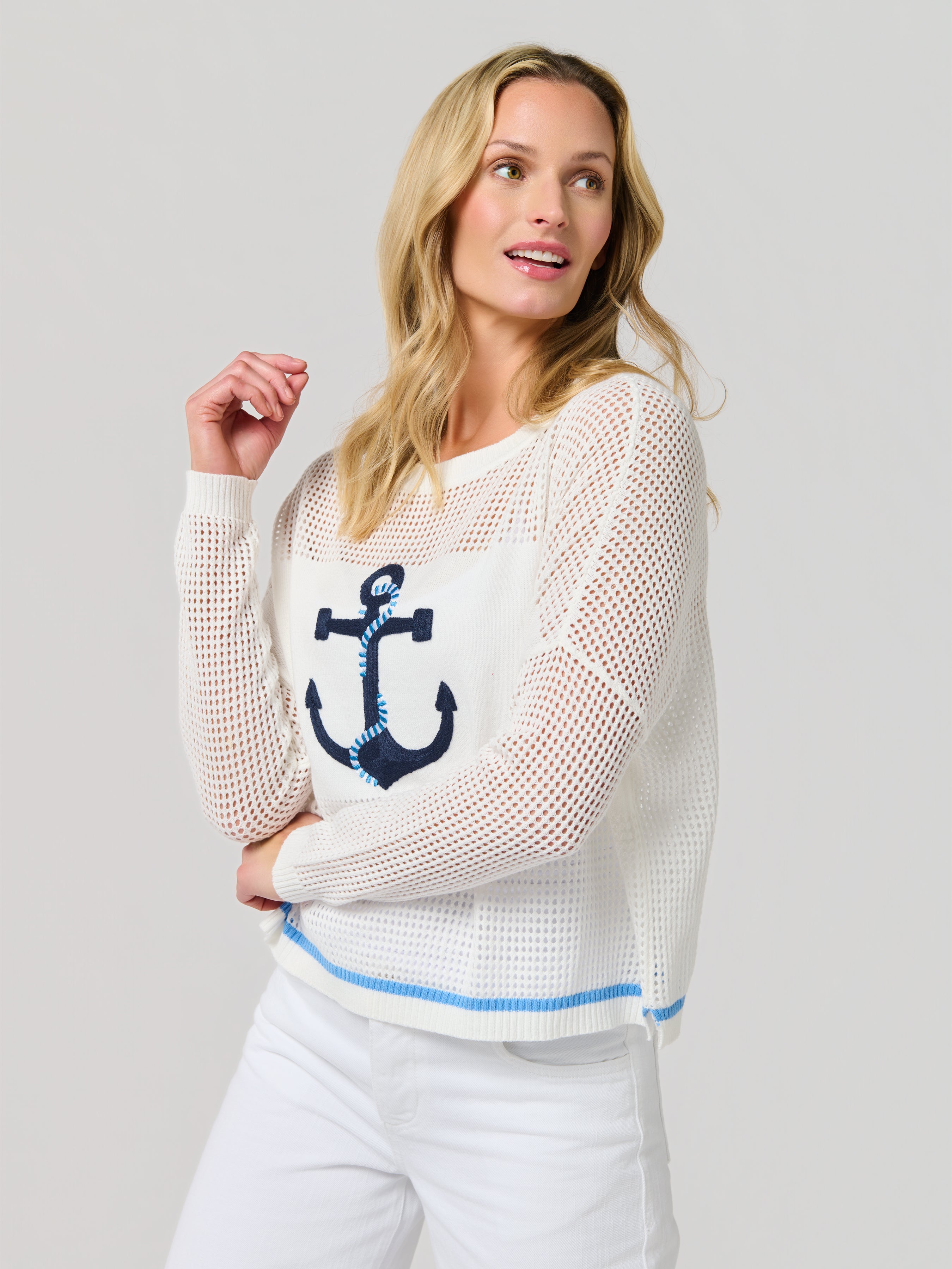 Shiraleah Anchor Mesh Sweater, White SMALL