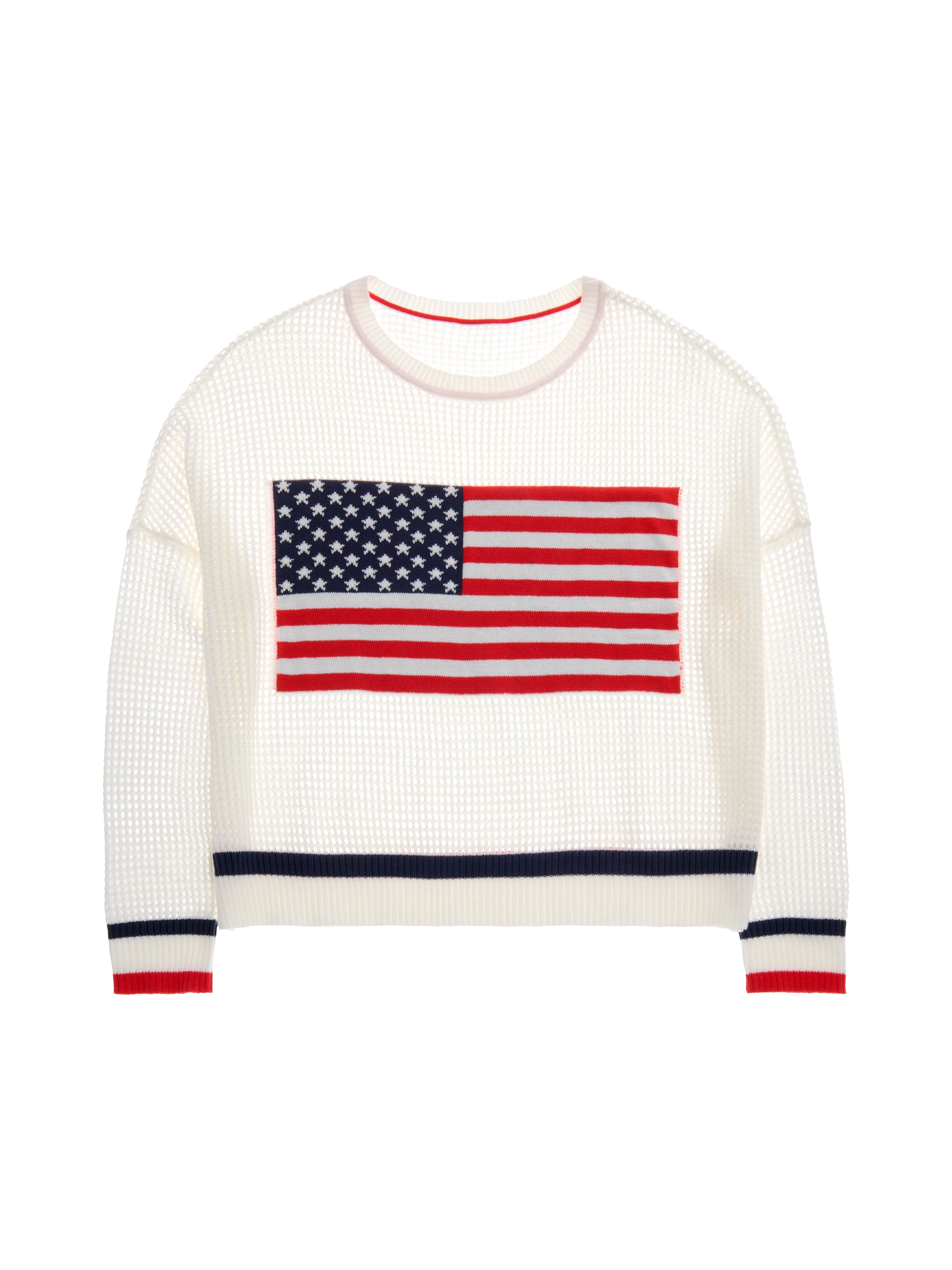 Shiraleah American Flag Mesh Sweater, White SMALL