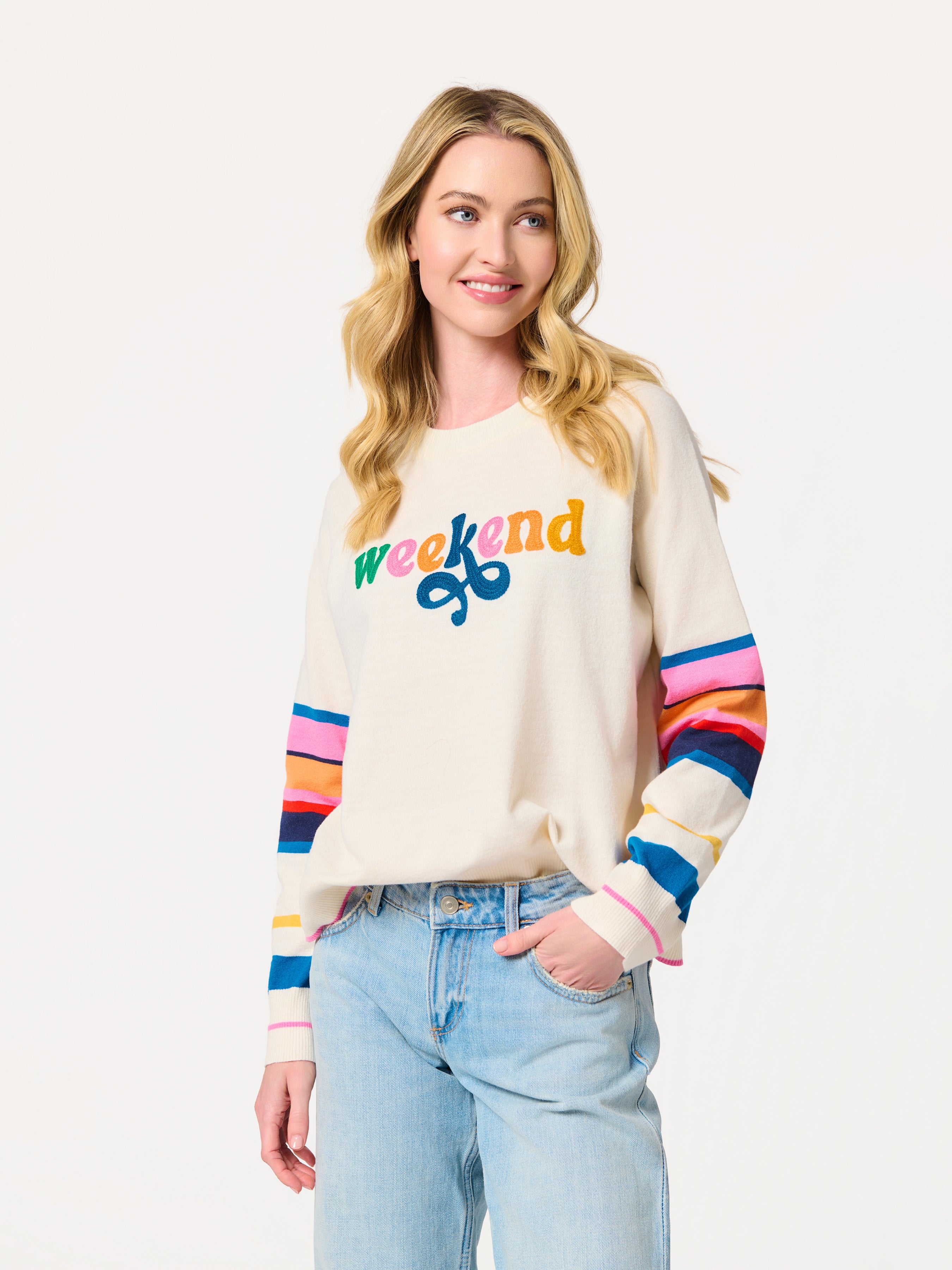 Shiraleah "Weekend" Lightweight Boxy Sweater, Ivory IVORY / EXTRA SMALL