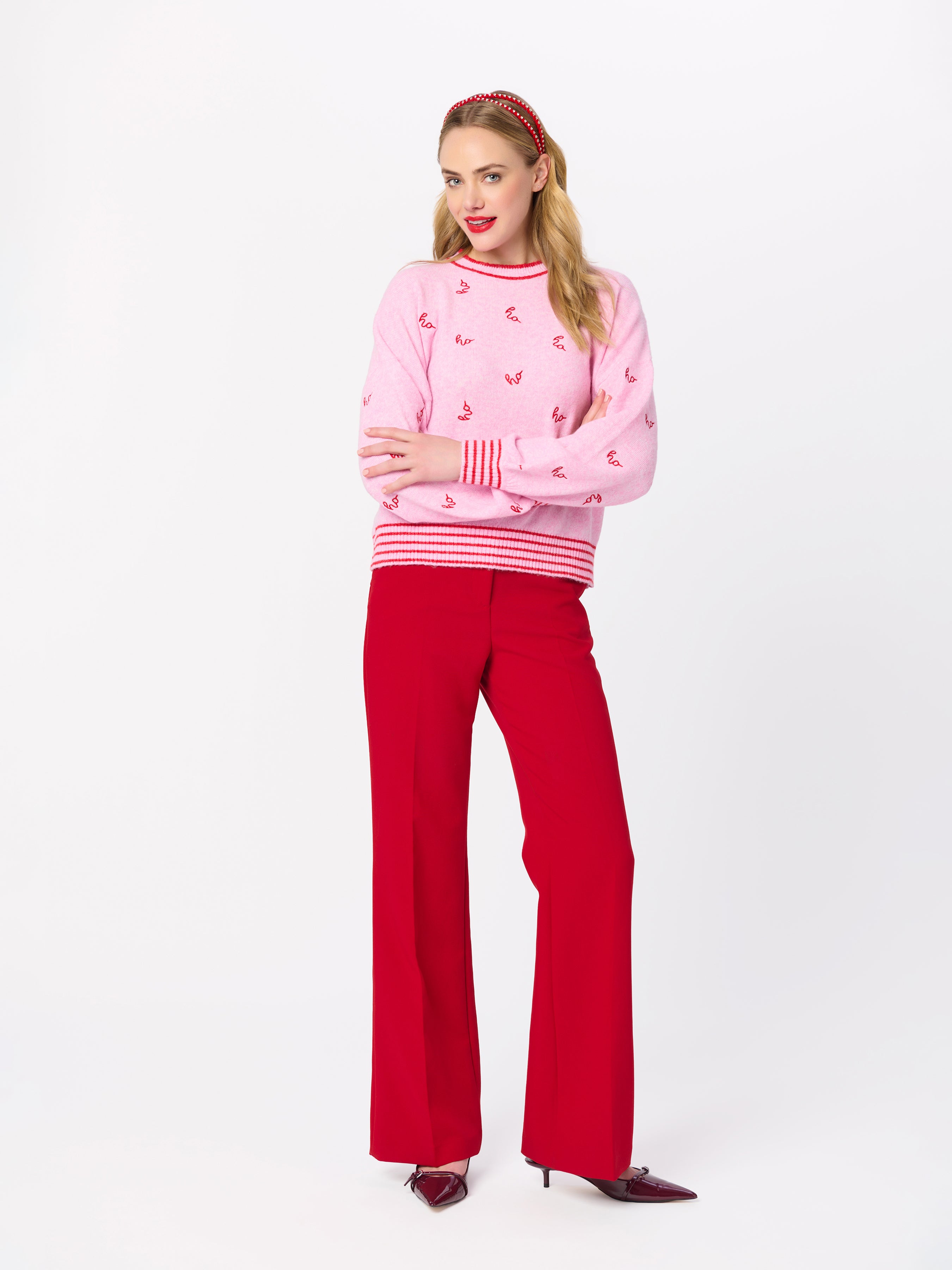 Shiraleah "Ho Ho Ho" Relaxed Sweater, Blush BLUSH / EXTRA SMALL