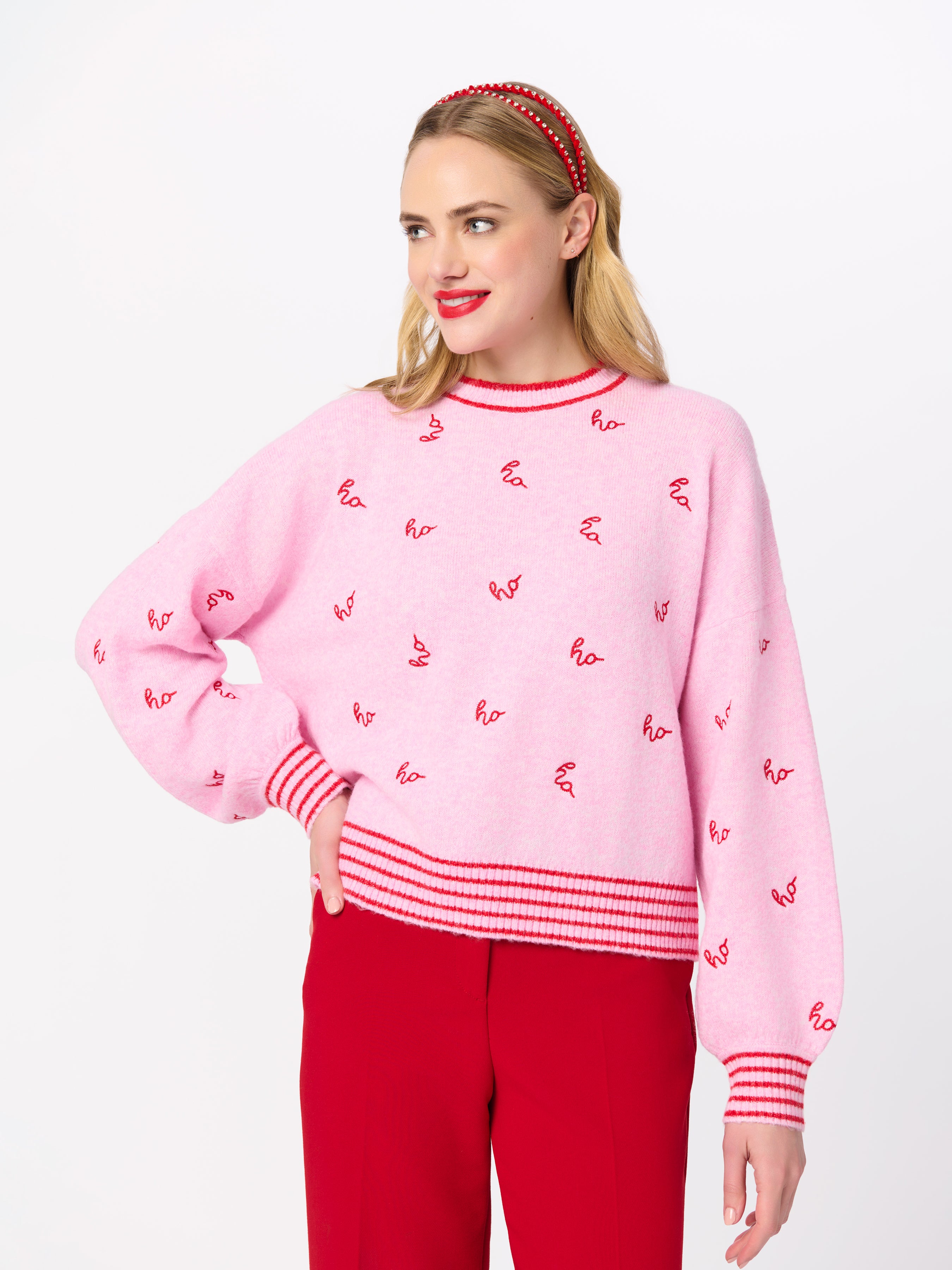 Shiraleah "Ho Ho Ho" Relaxed Sweater, Blush BLUSH / EXTRA SMALL