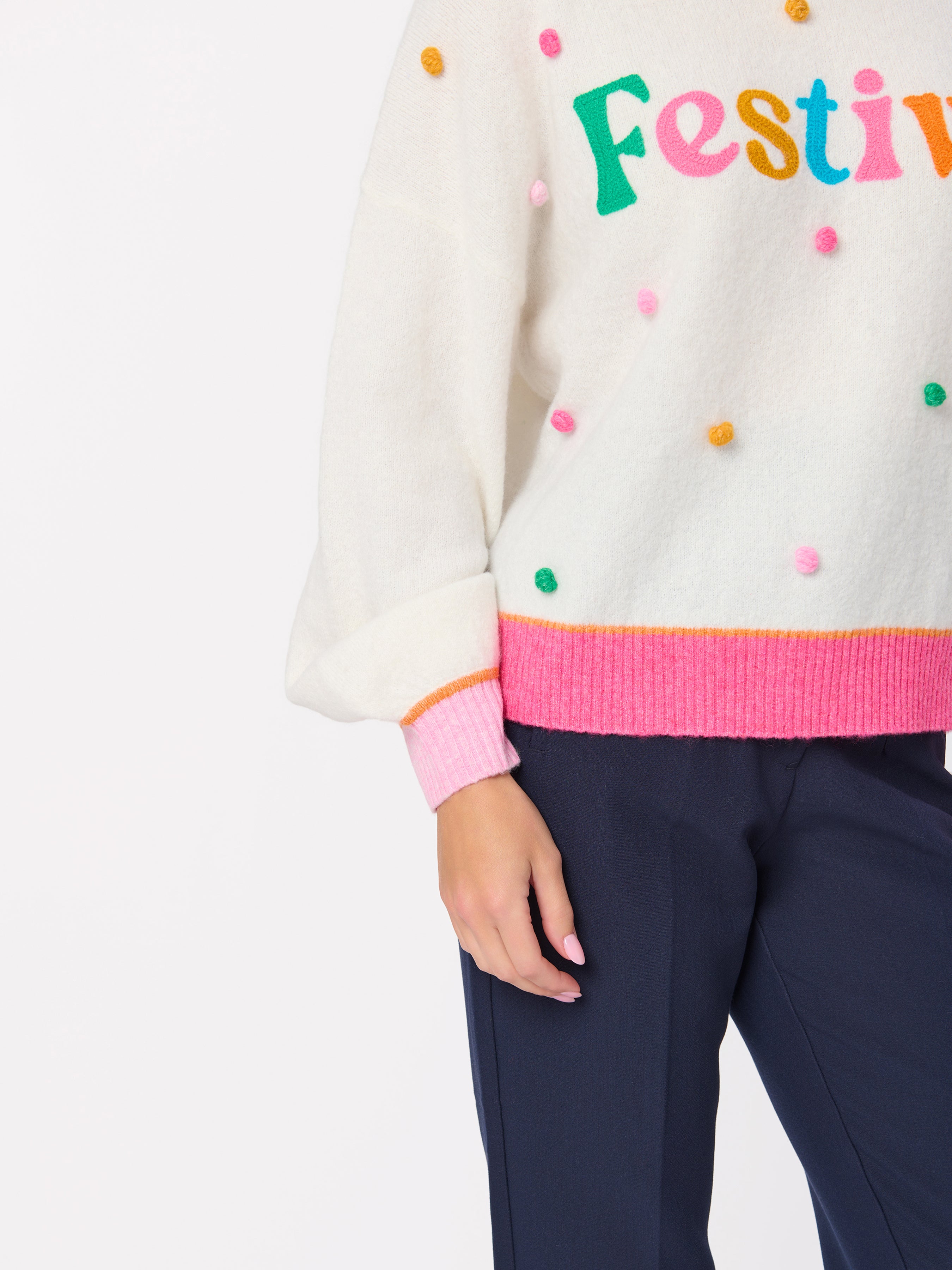 Shiraleah "Festive" Pom Pom Relaxed Sweater, Ivory IVORY / EXTRA SMALL