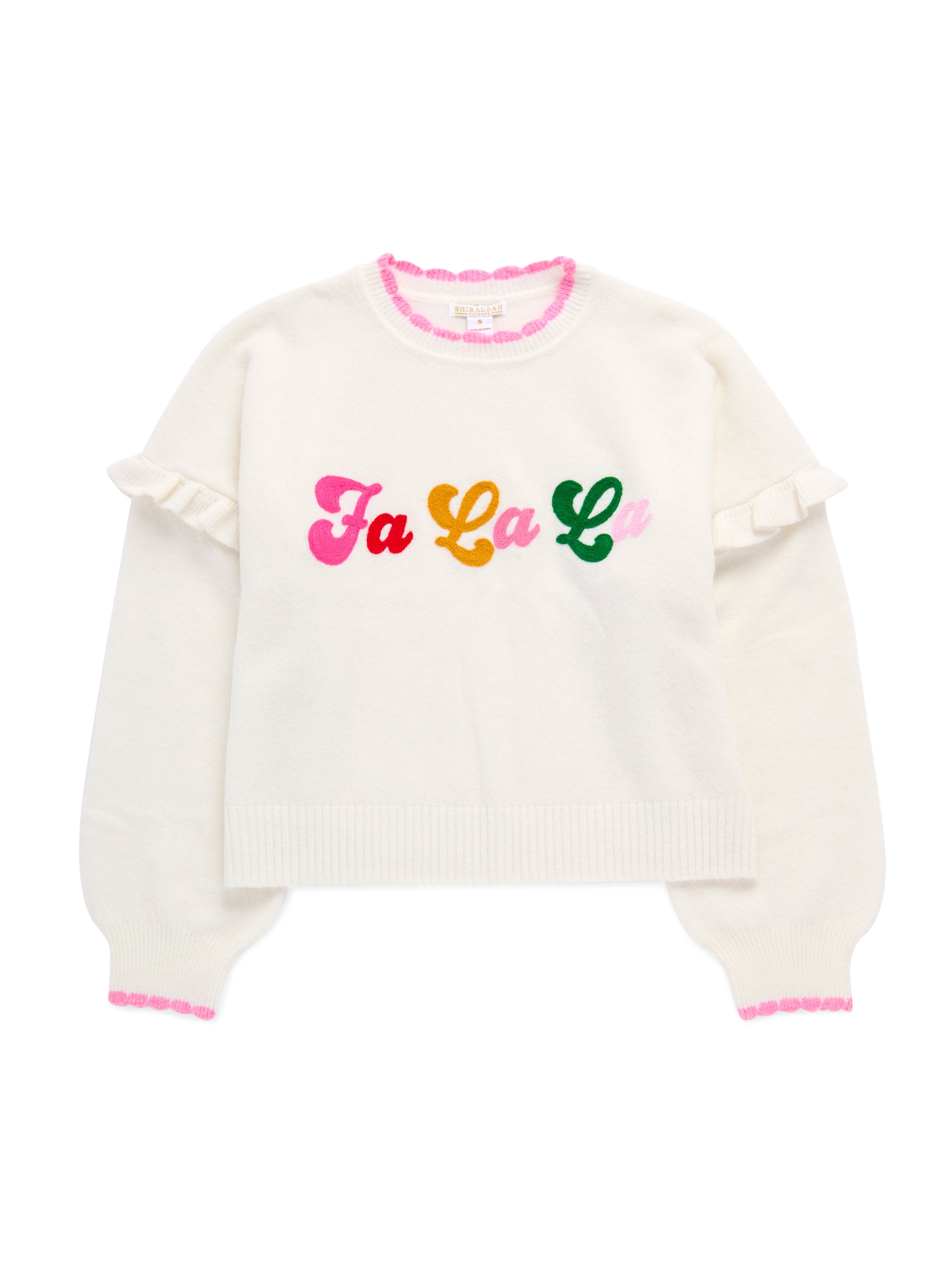 Shiraleah "Fa La La" Ruffle Sleeve Relaxed Sweater, Ivory IVORY / EXTRA SMALL