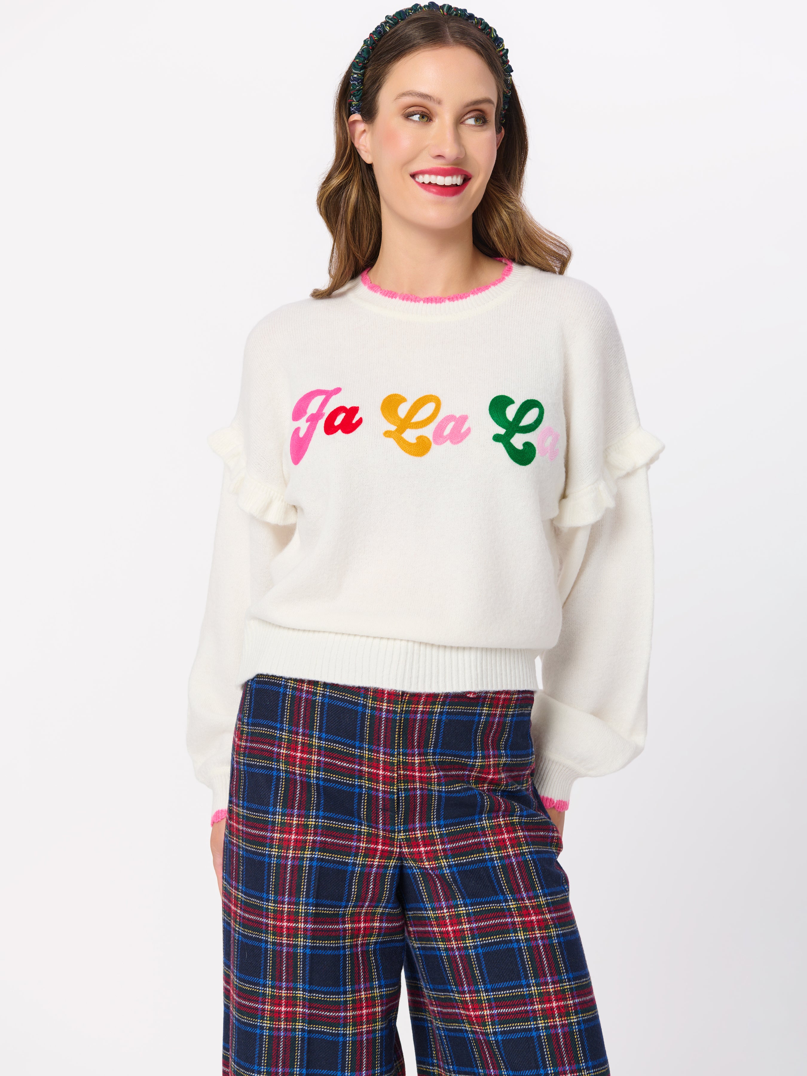 Shiraleah "Fa La La" Ruffle Sleeve Relaxed Sweater, Ivory IVORY / EXTRA SMALL
