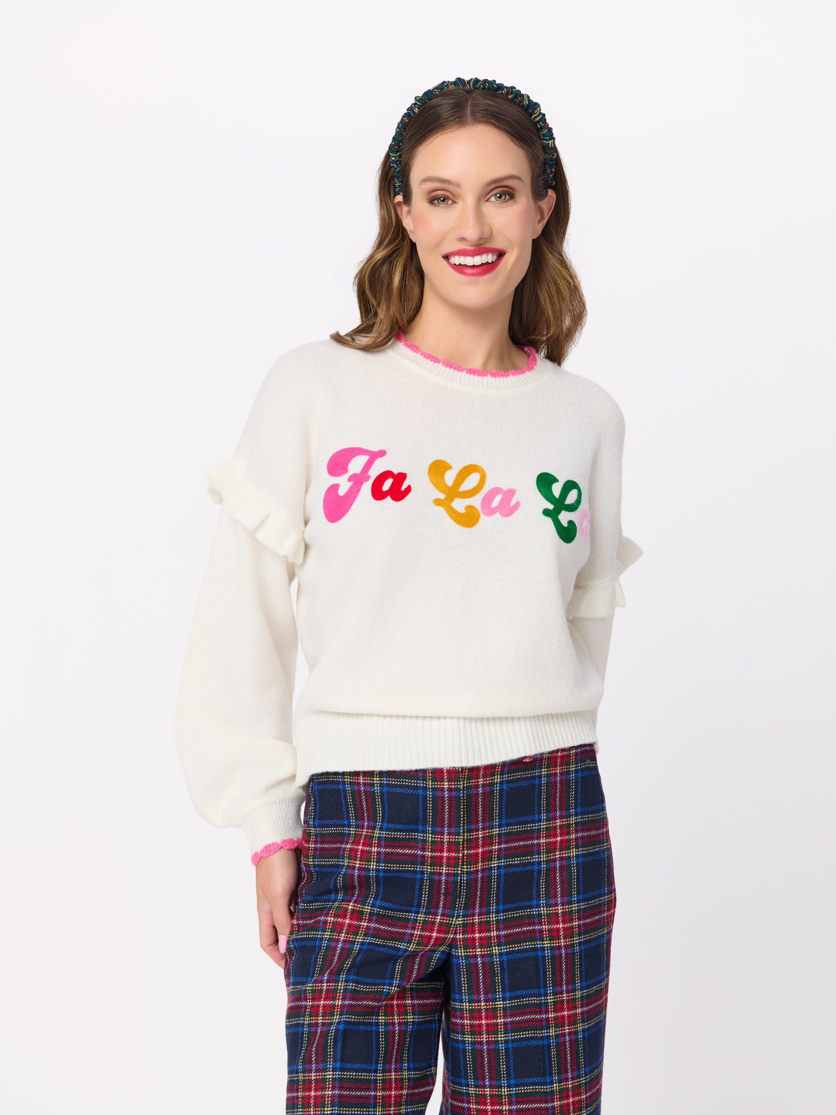 Shiraleah "Fa La La" Ruffle Sleeve Relaxed Sweater, Ivory IVORY / EXTRA SMALL