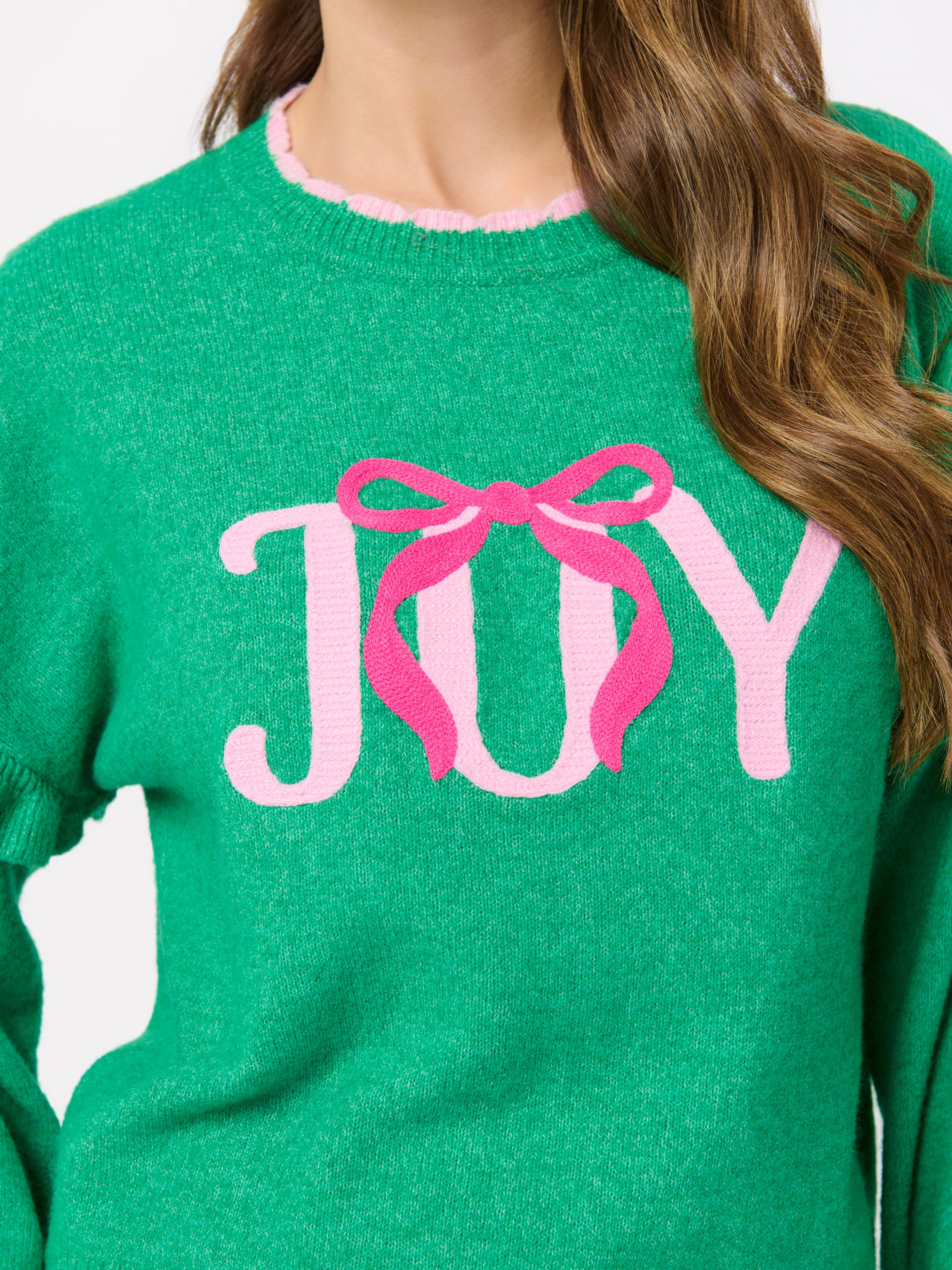 Shiraleah "Joy" Ruffle Sleeve Relaxed Sweater, Green GREEN / EXTRA SMALL
