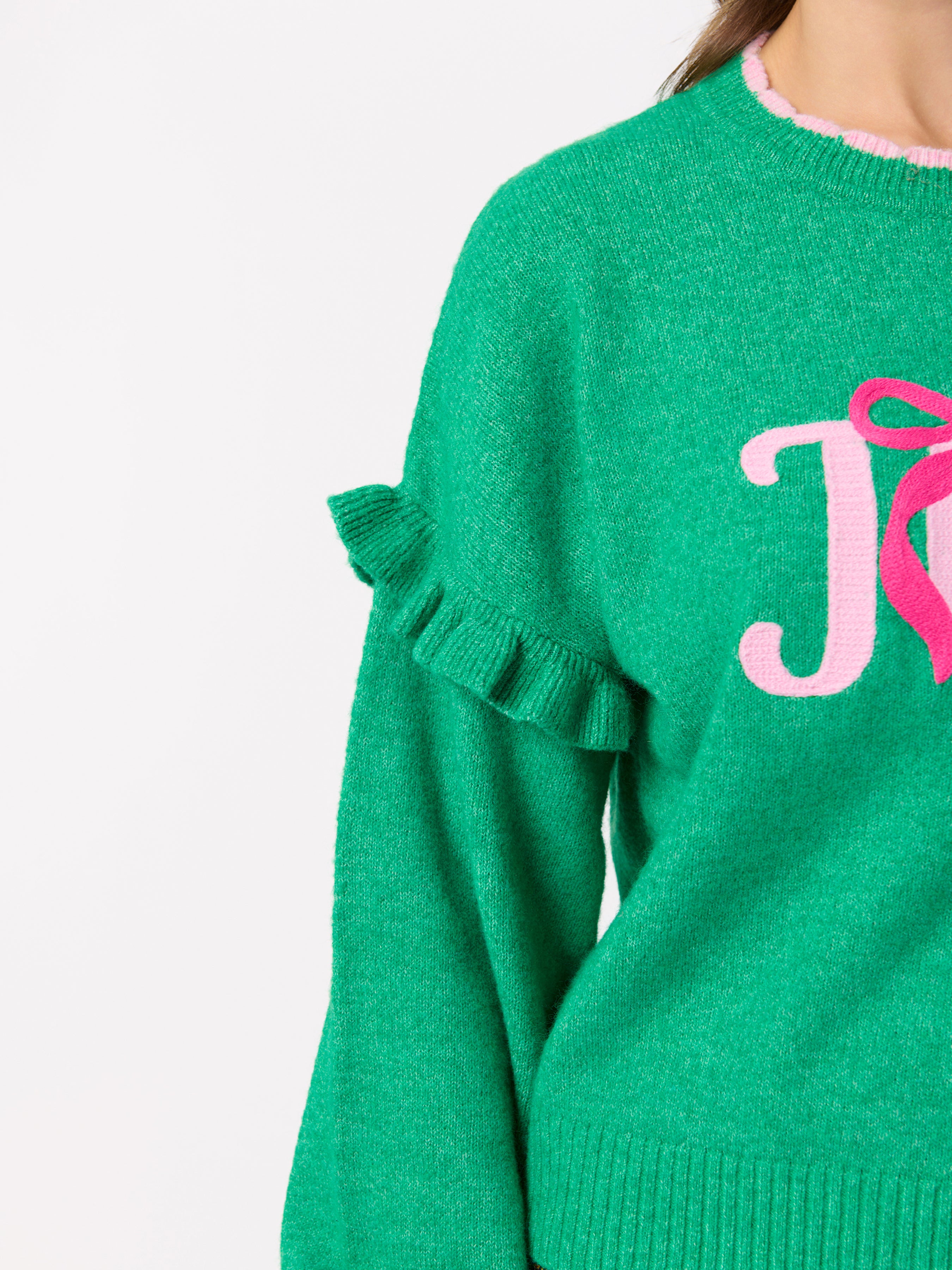 Shiraleah "Joy" Ruffle Sleeve Relaxed Sweater, Green GREEN / EXTRA SMALL