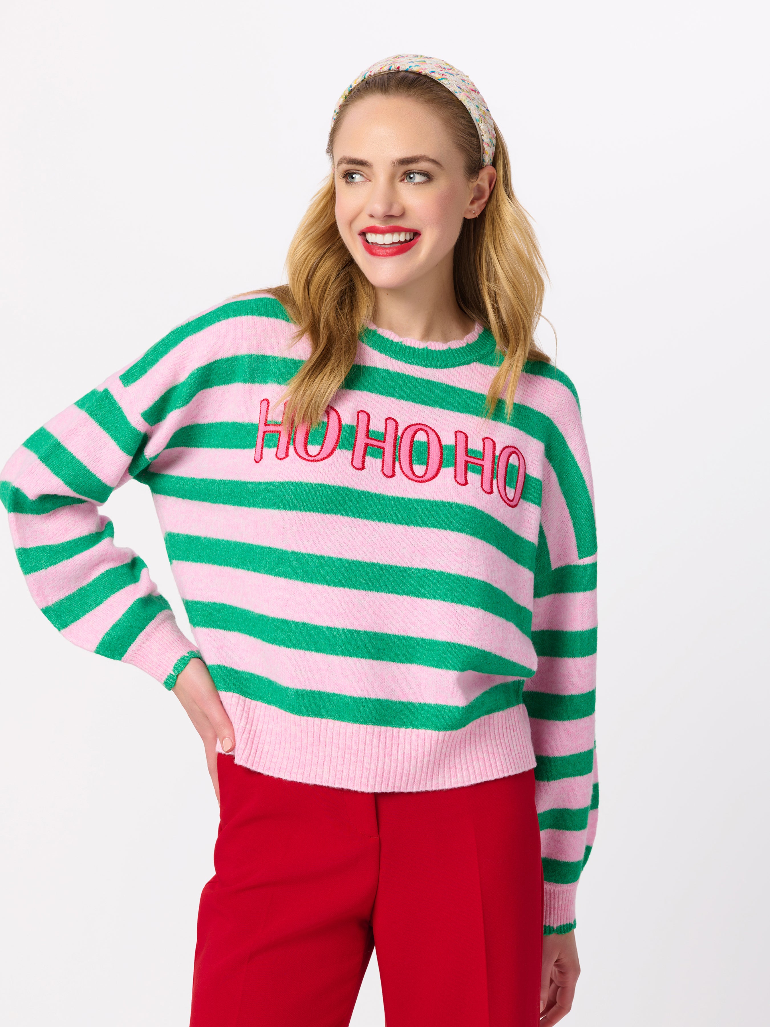 Shiraleah "Ho Ho Ho" Scallop Trim Relaxed Sweater, Green GREEN / EXTRA SMALL