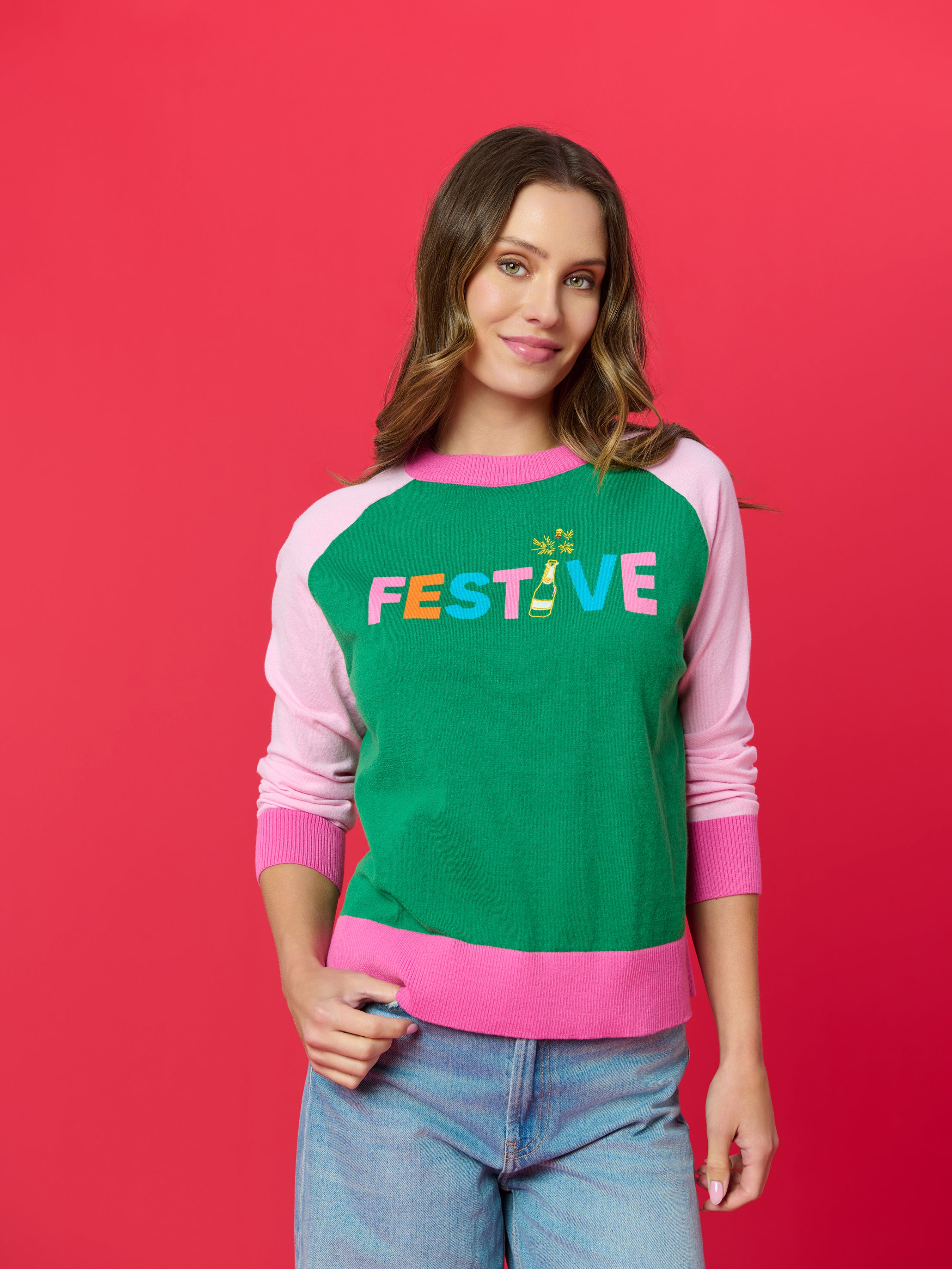 Shiraleah "Festive" Lightweight Boxy Sweater, Green GREEN / EXTRA SMALL
