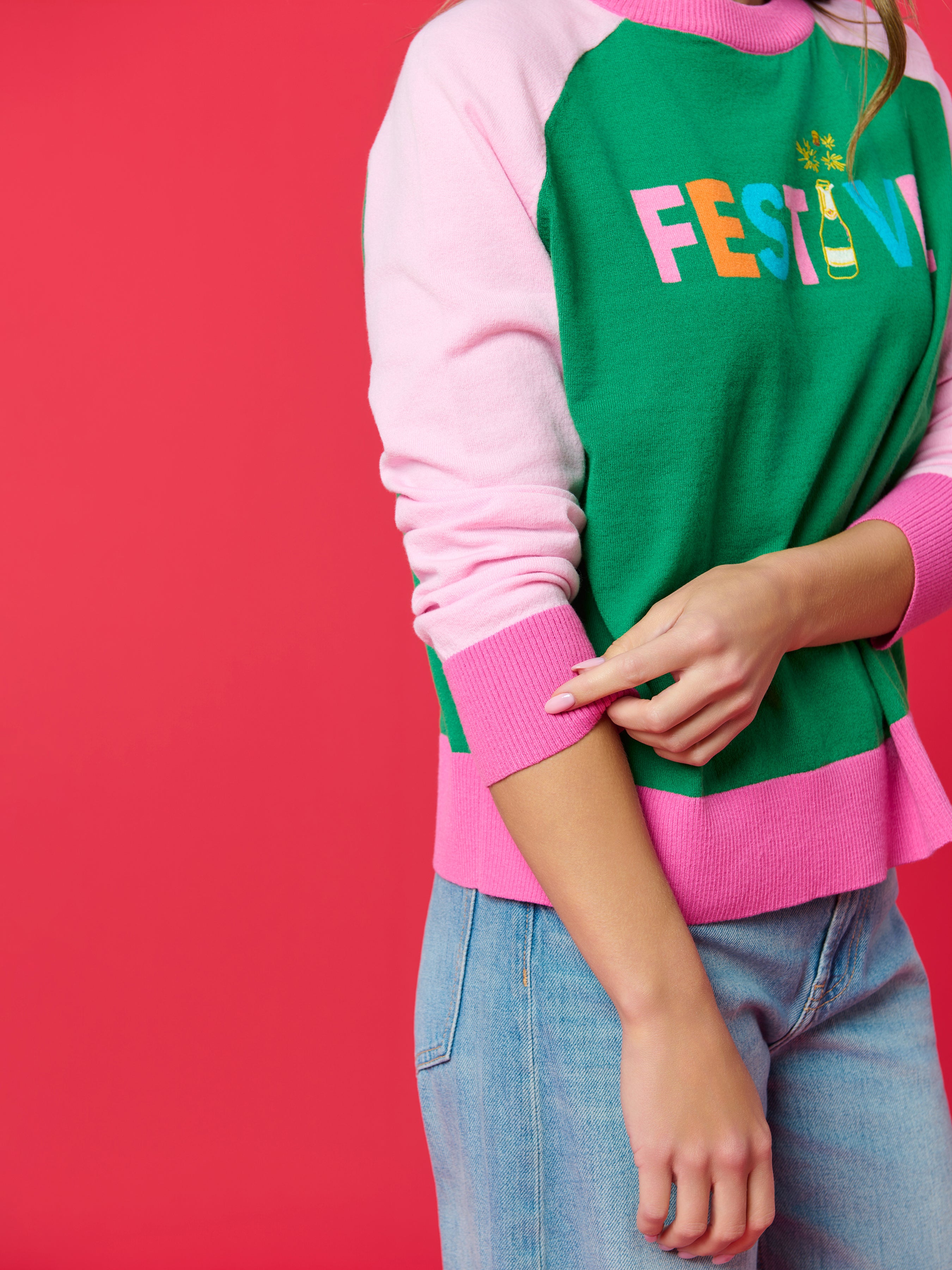 Shiraleah "Festive" Lightweight Boxy Sweater, Green GREEN / EXTRA SMALL