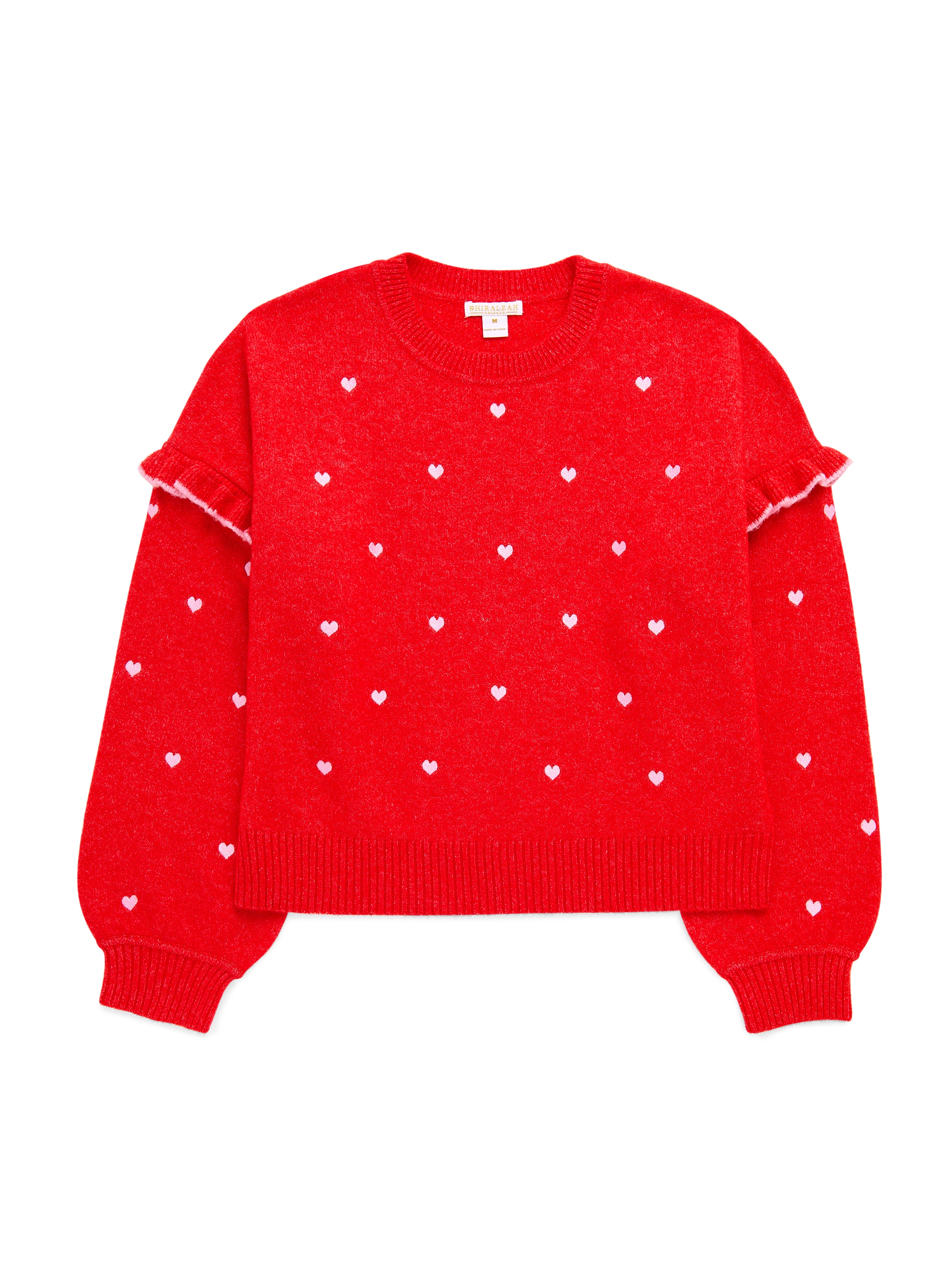 Shiraleah Hearts Ruffle Sleeve Relaxed Sweater, Red RED / EXTRA SMALL