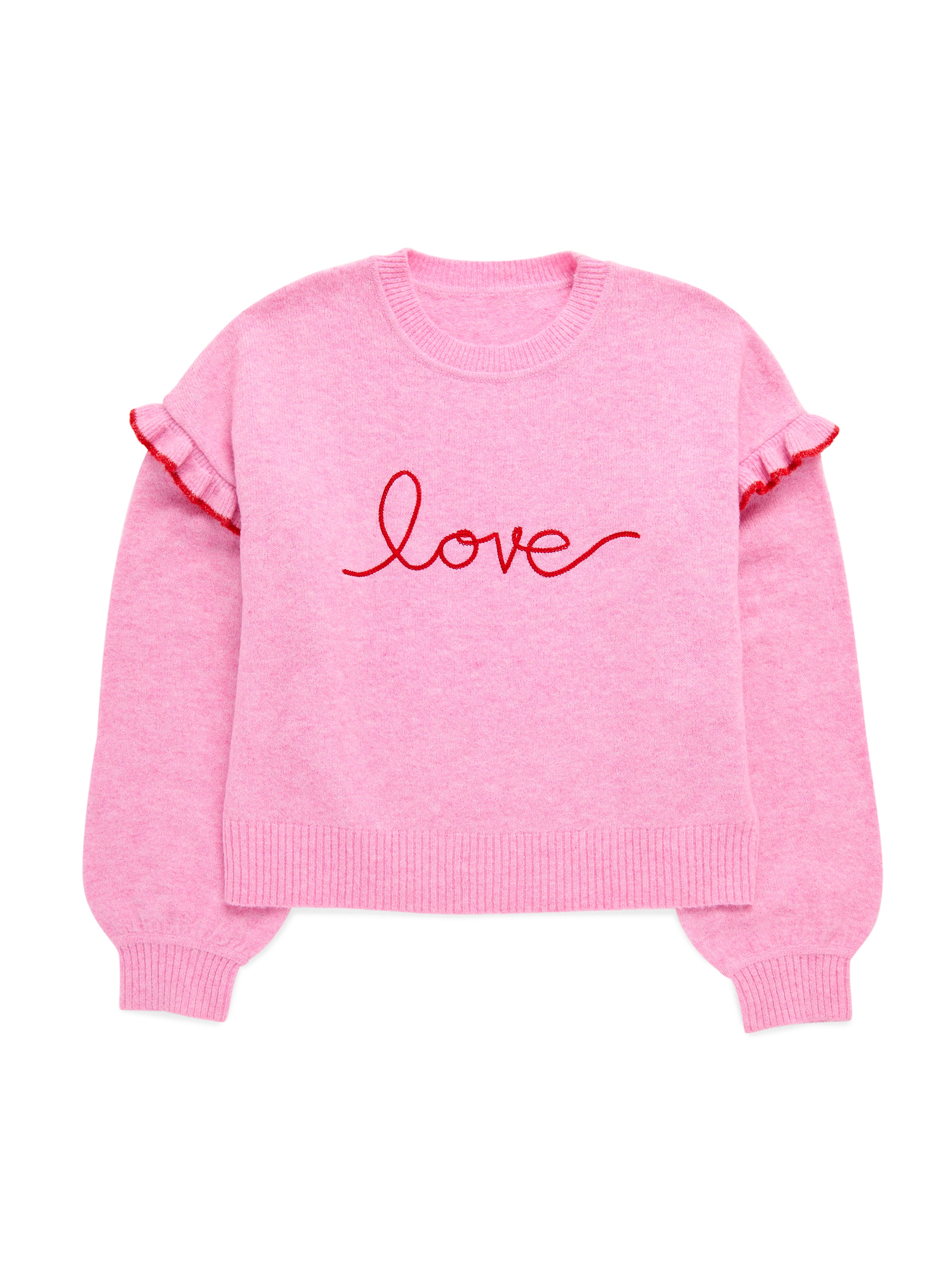 Shiraleah "Love" Ruffle Sleeve Relaxed Sweater, Blush BLUSH / EXTRA SMALL