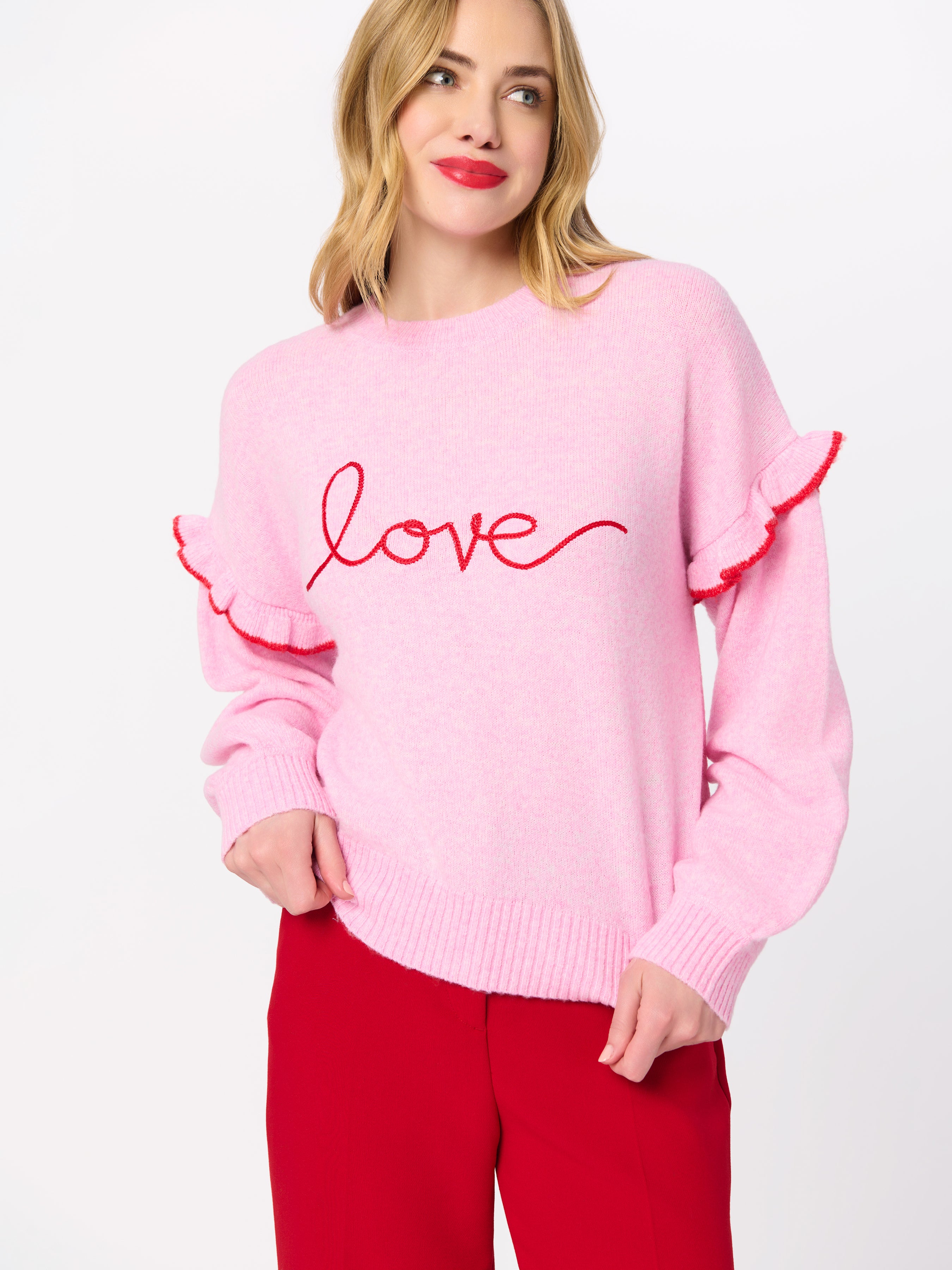 Shiraleah "Love" Ruffle Sleeve Relaxed Sweater, Blush BLUSH / EXTRA SMALL