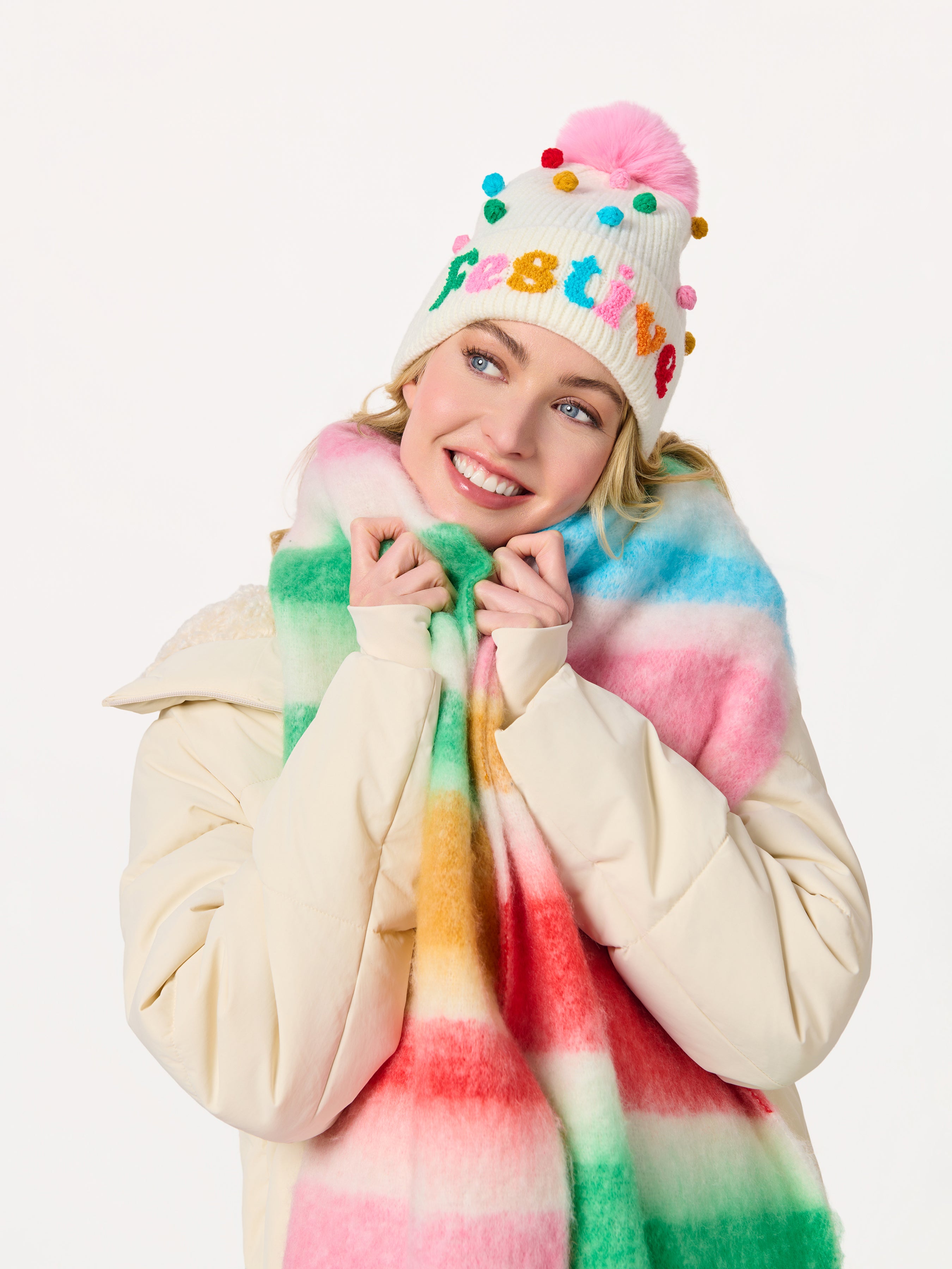 Shiraleah "Festive" Pom Pom Beanie, Multi