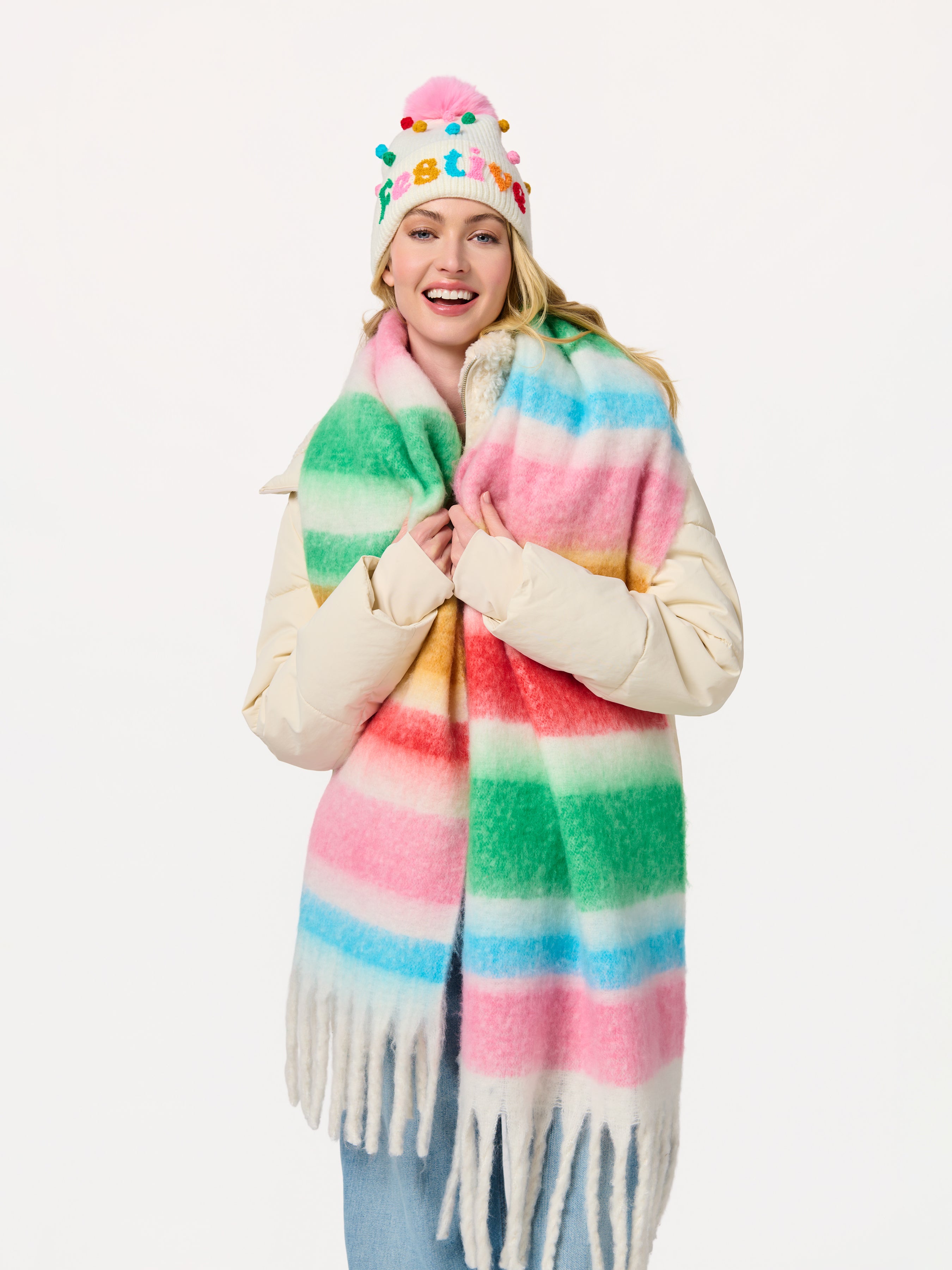 Shiraleah "Festive" Pom Pom Beanie, Multi