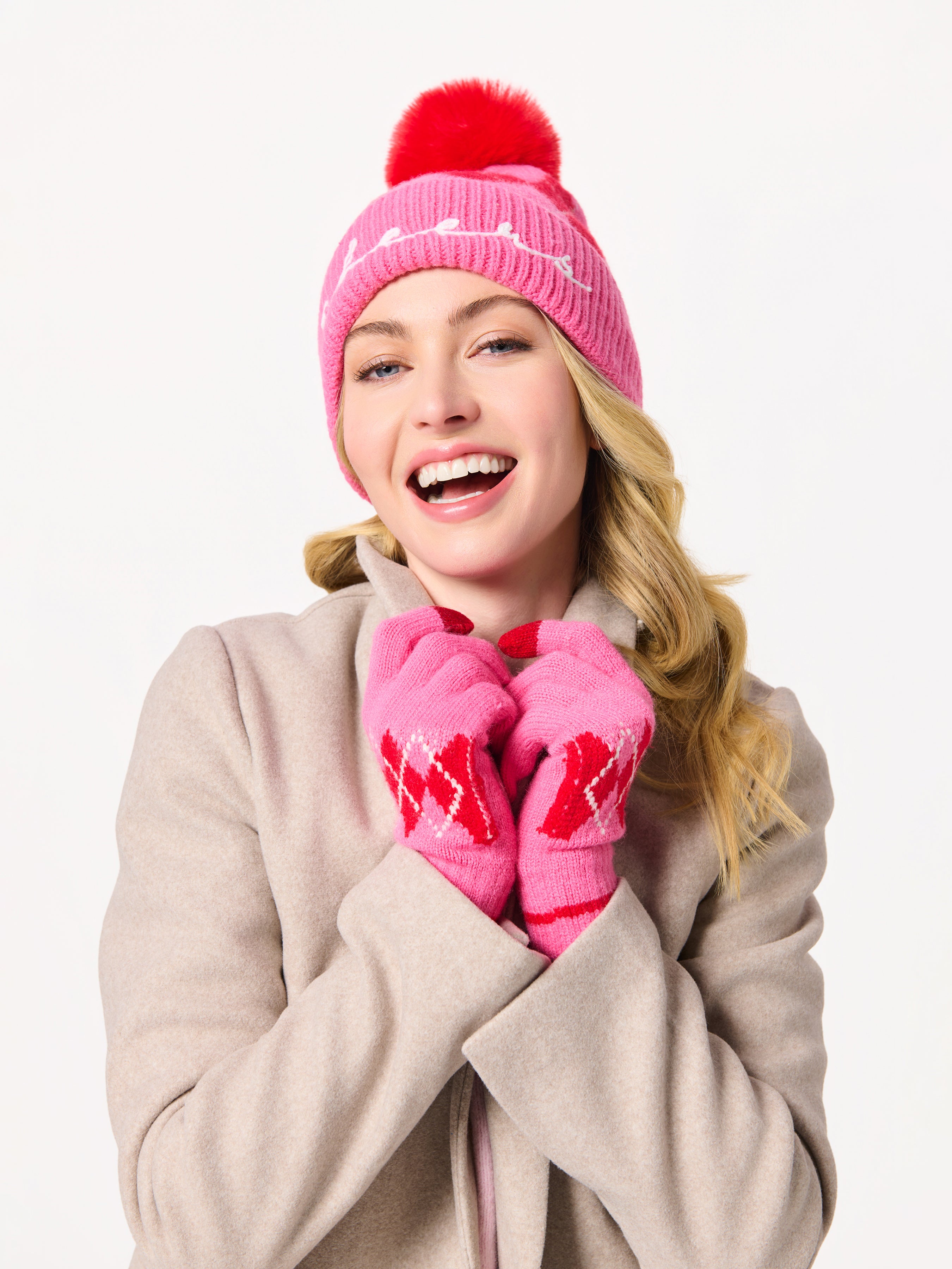 Shiraleah "Cheers" Argyle Beanie, Pink
