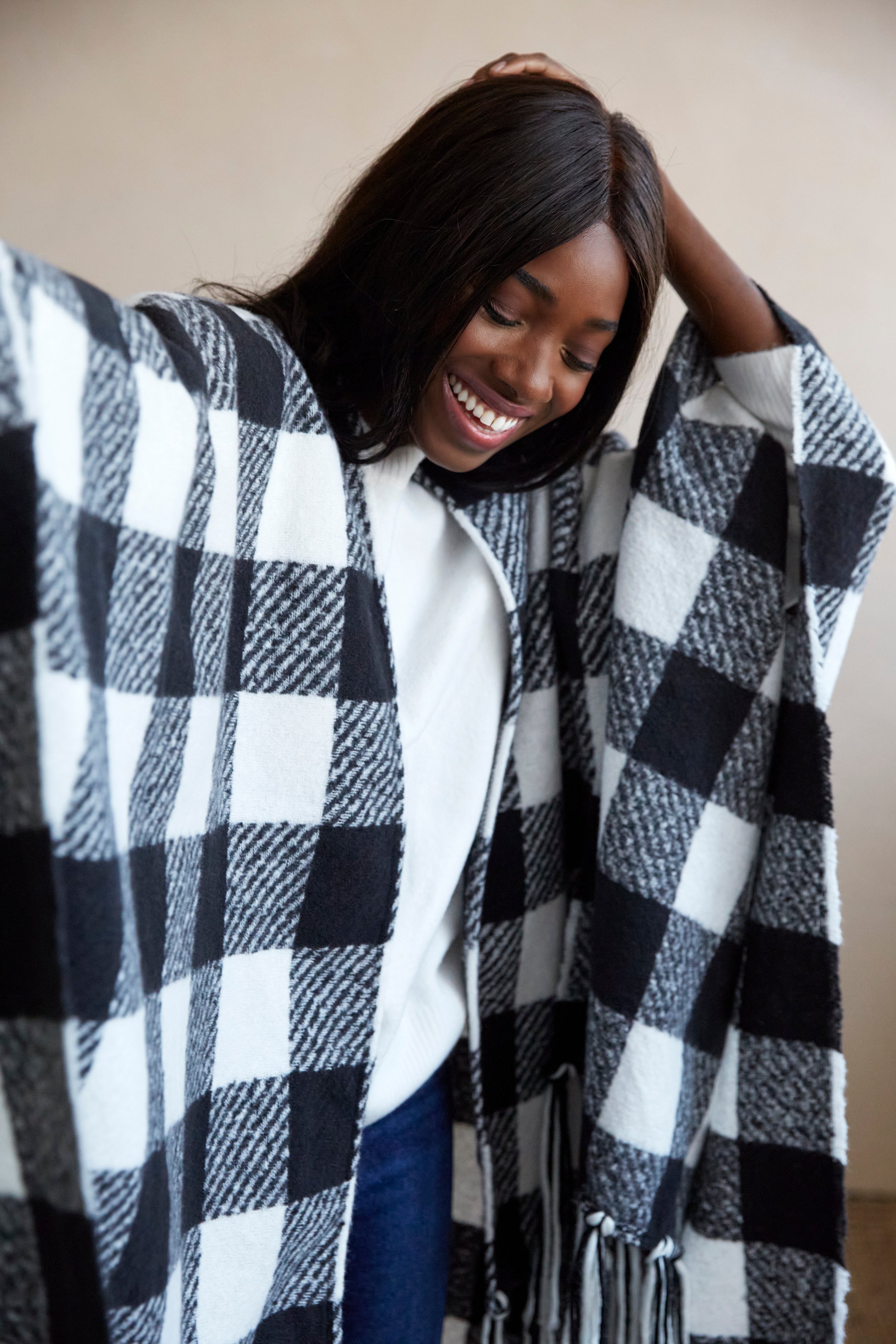 Shiraleah Beltran Plaid Cape, Black and White