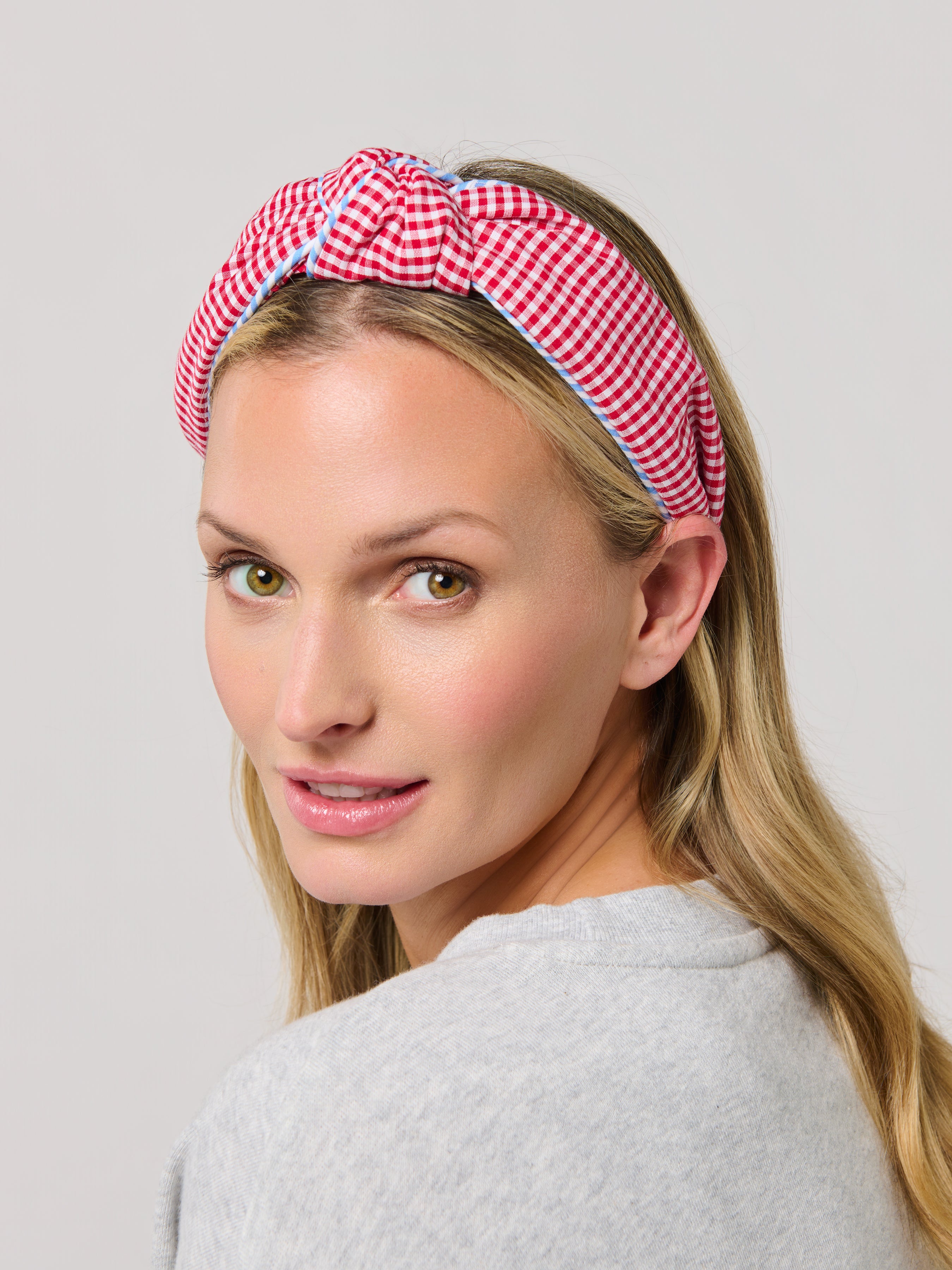 Shiraleah Gingham Knotted Headband, Red