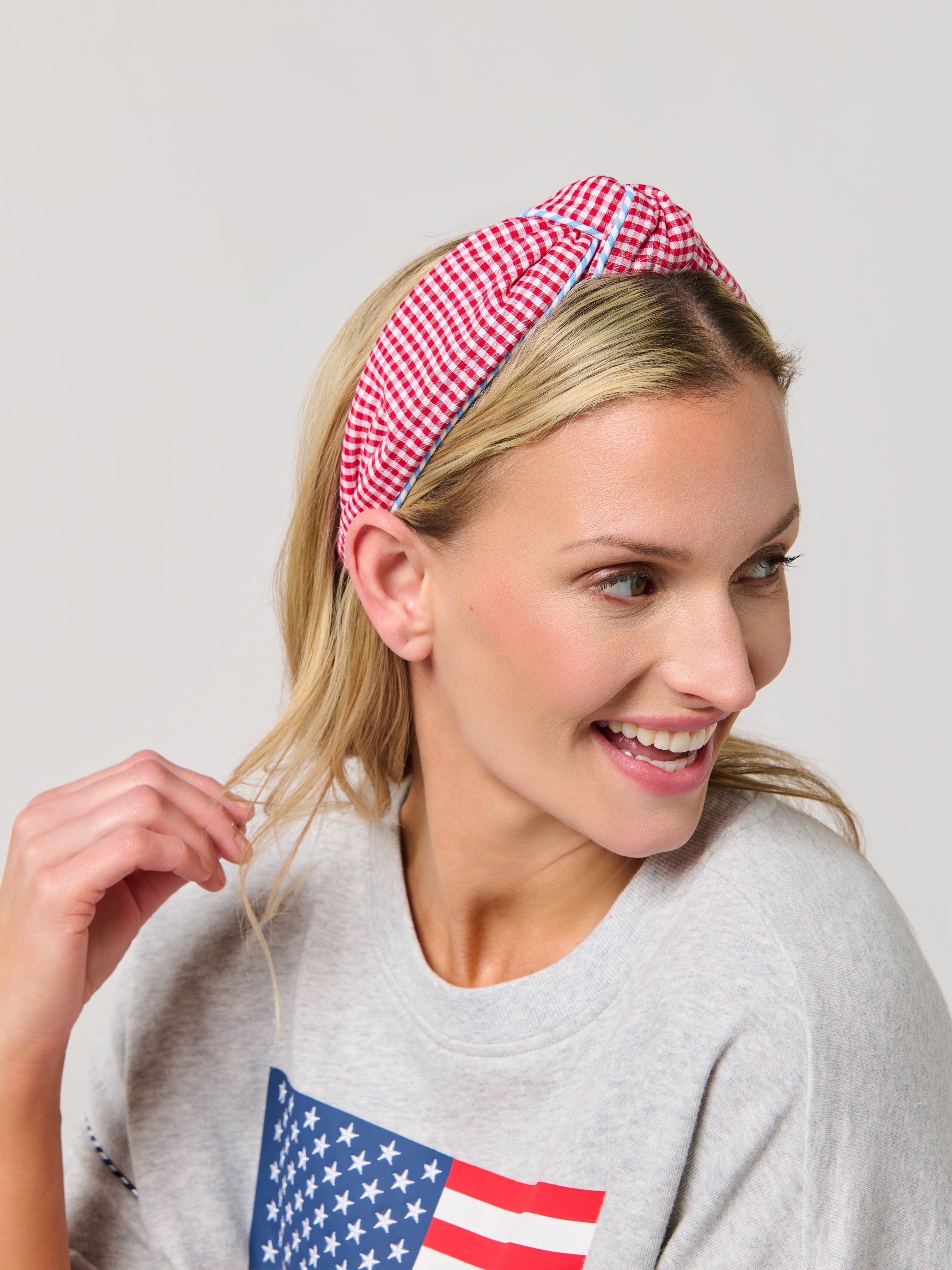 Shiraleah Gingham Knotted Headband, Red