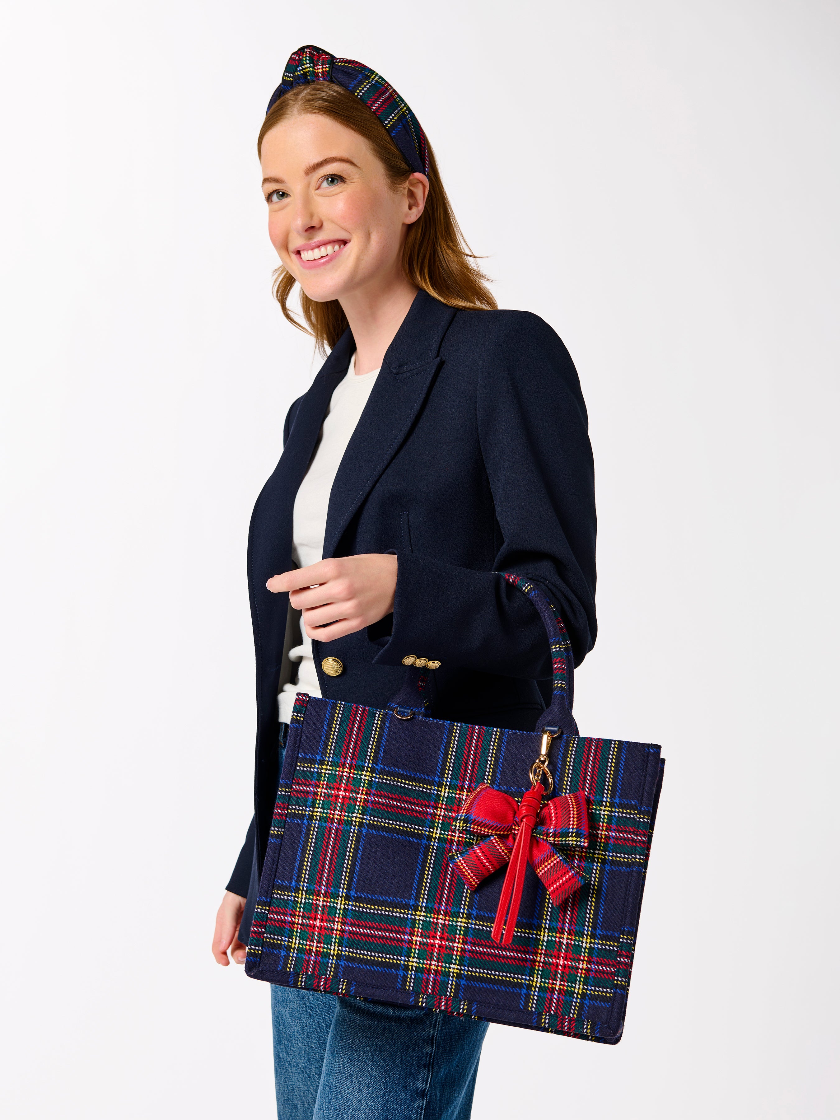 Shiraleah Tartan Knotted Headband NAVY