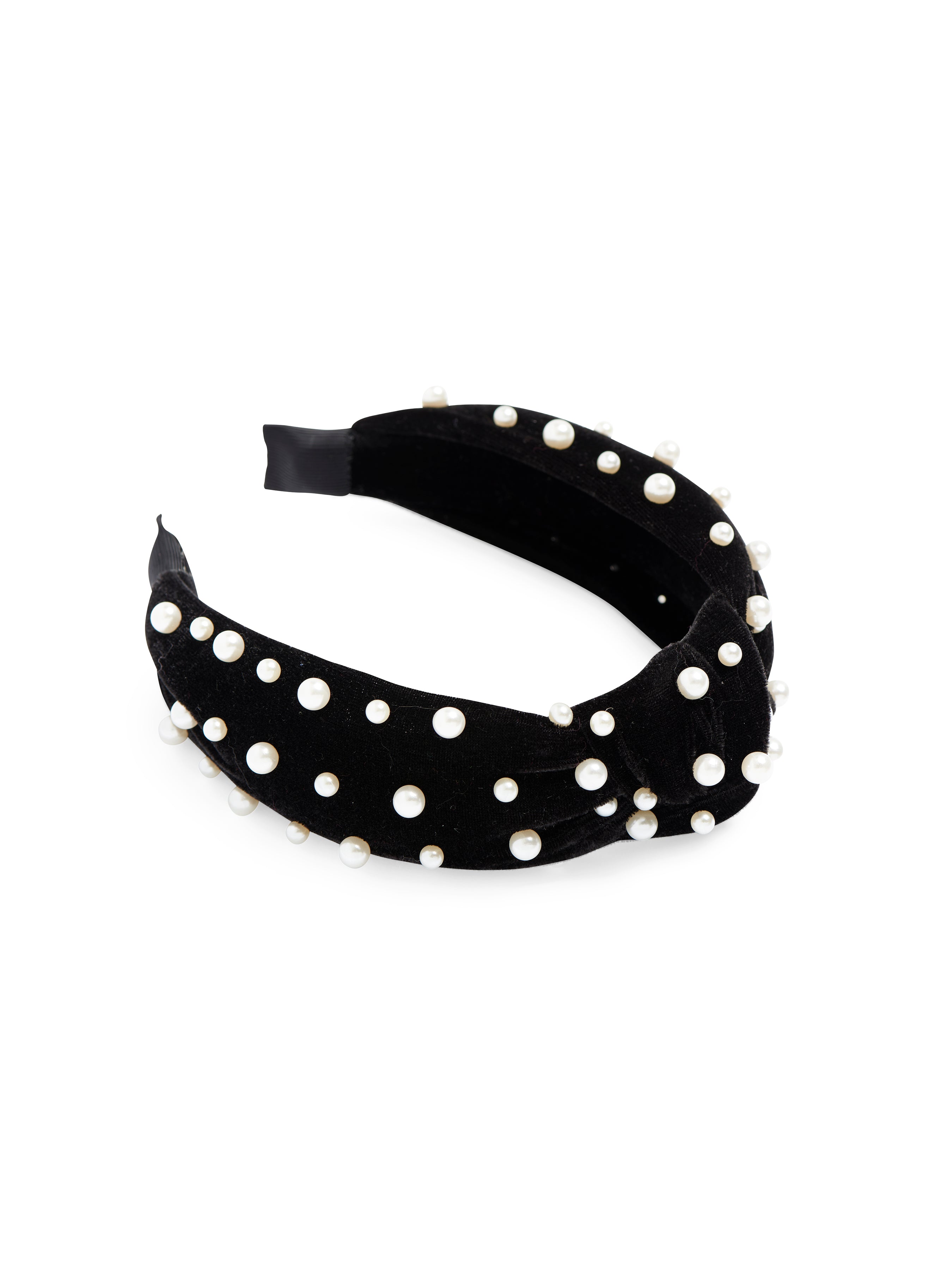 Shiraleah Velvet And Pearls Knotted Headband BLACK