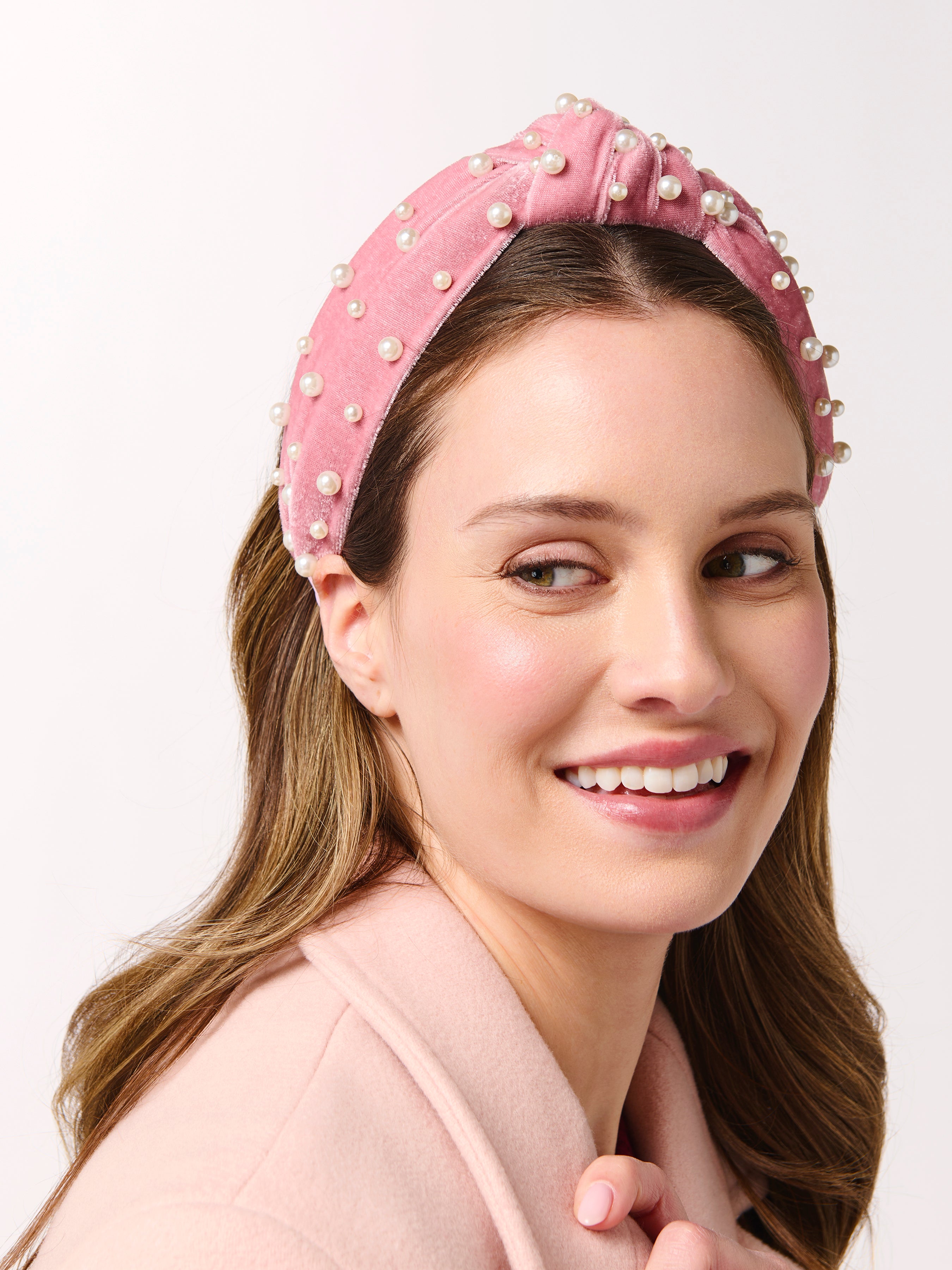 Shiraleah Velvet And Pearls Knotted Headband BLUSH