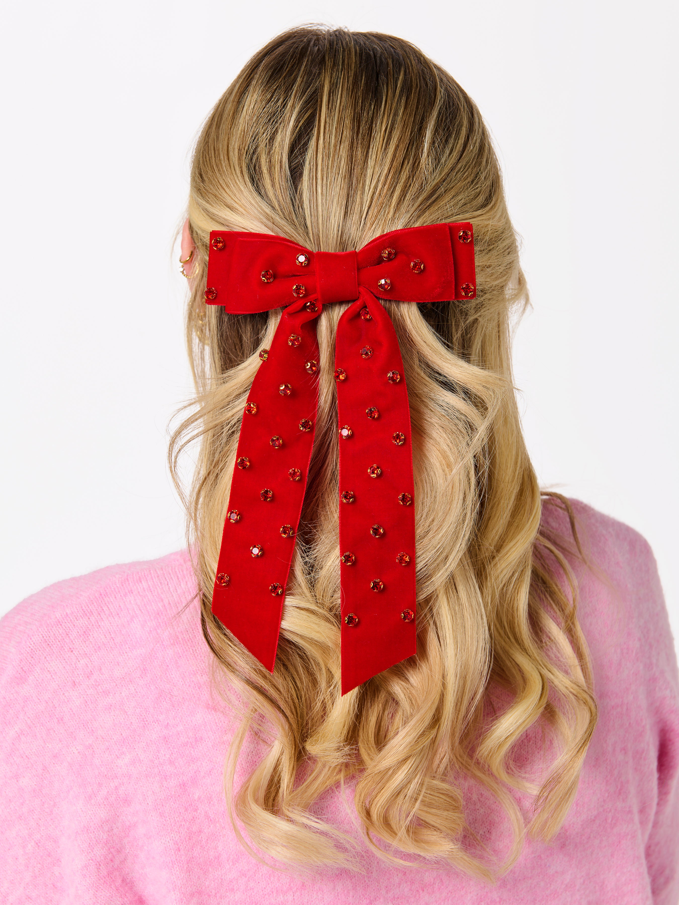 Shiraleah Velvet And Rhinestones Bow Clip RED