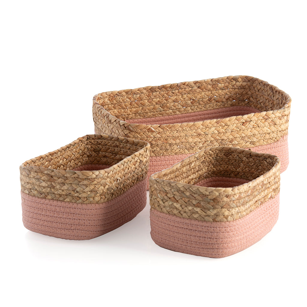 Shiraleah Assorted set of 3 Dalton Cotton Rope Organizer Baskets, Blush