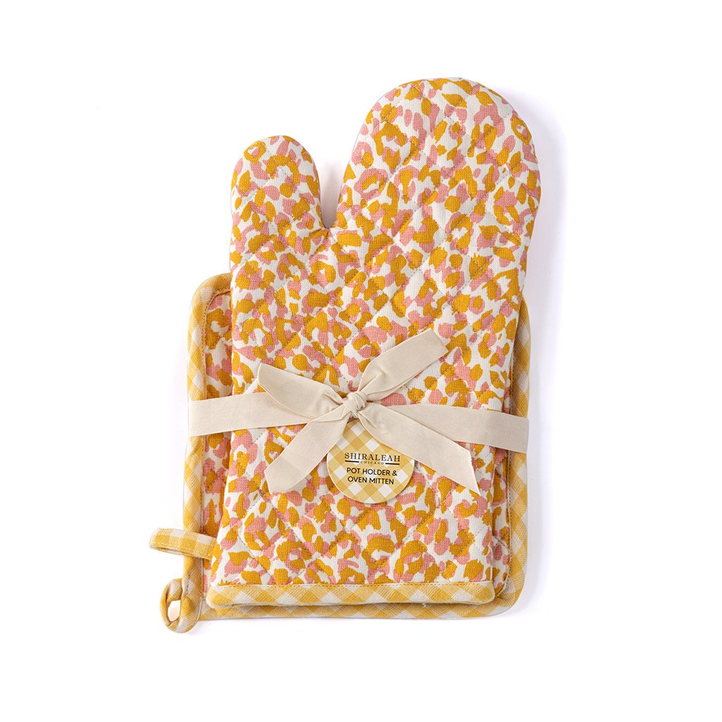 Shiraleah Nora Leopard Print Pot Holder and Oven Mitten Set, Multi