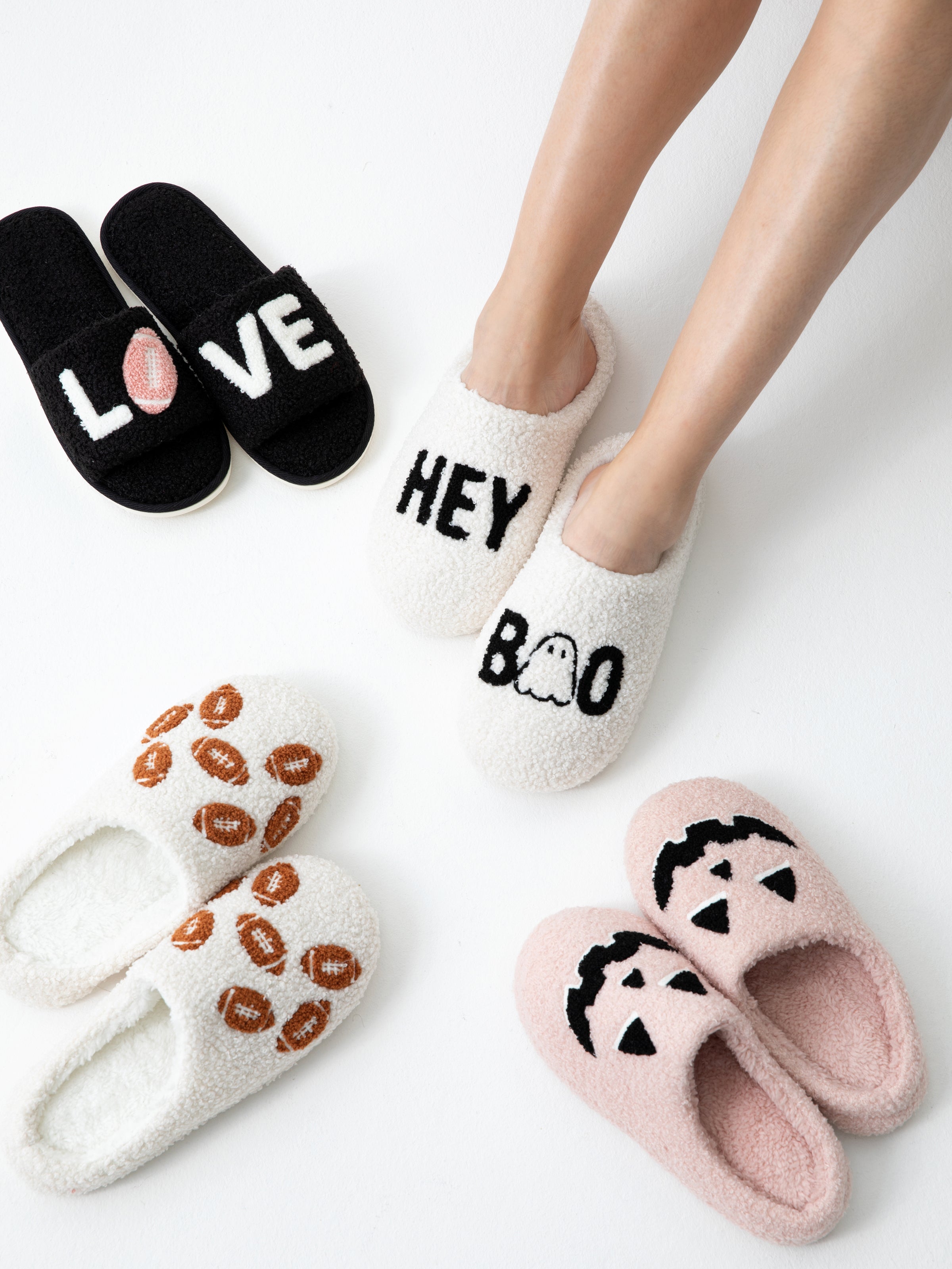 Shiraleah Assorted Set of 2 Sizes "Love" Game Day Slippers, Black