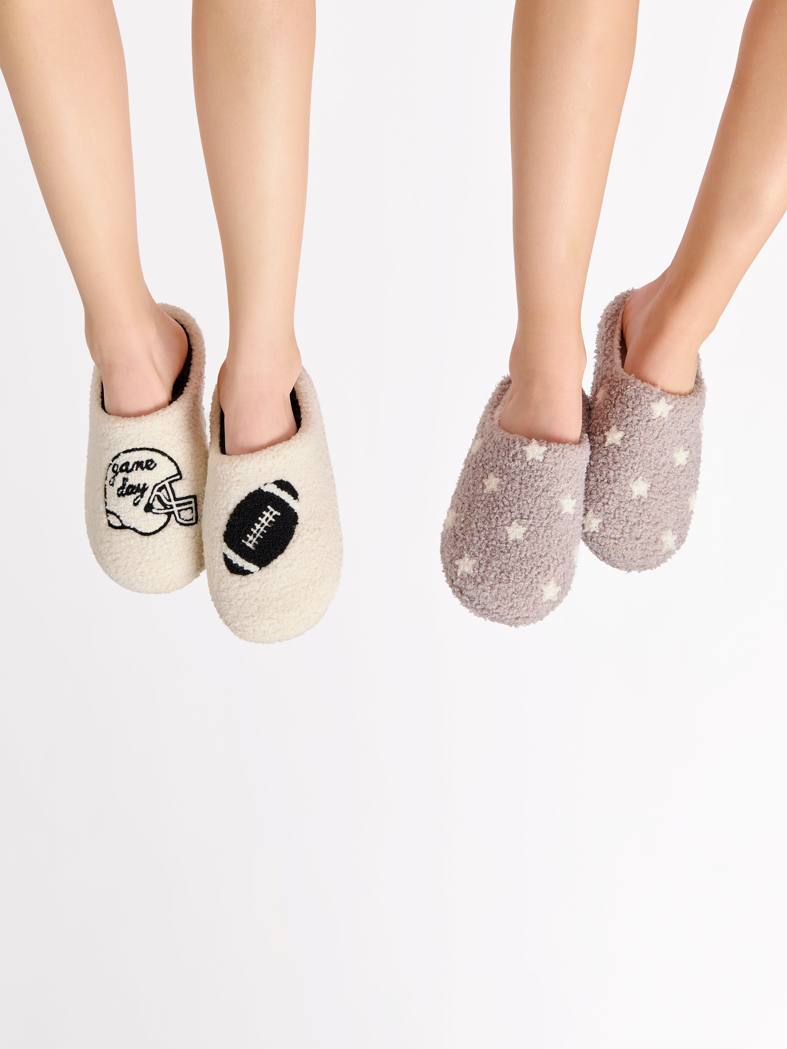 Shiraleah Assorted Set of 2 Sizes Helmet "Game Day" Slippers WHITE