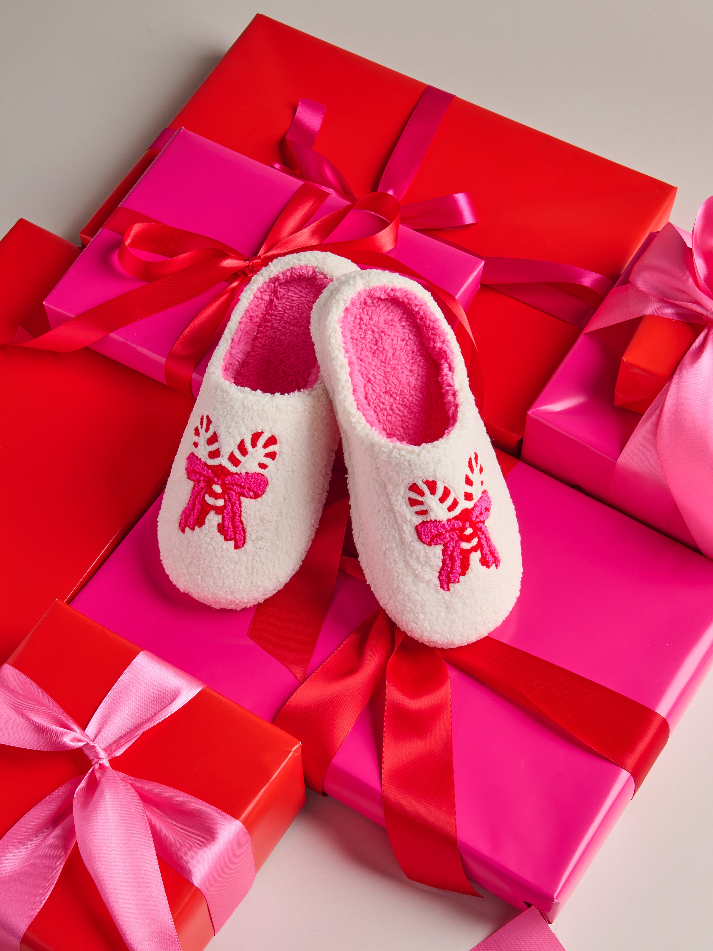 Shiraleah Candy Cane Slippers, Ivory