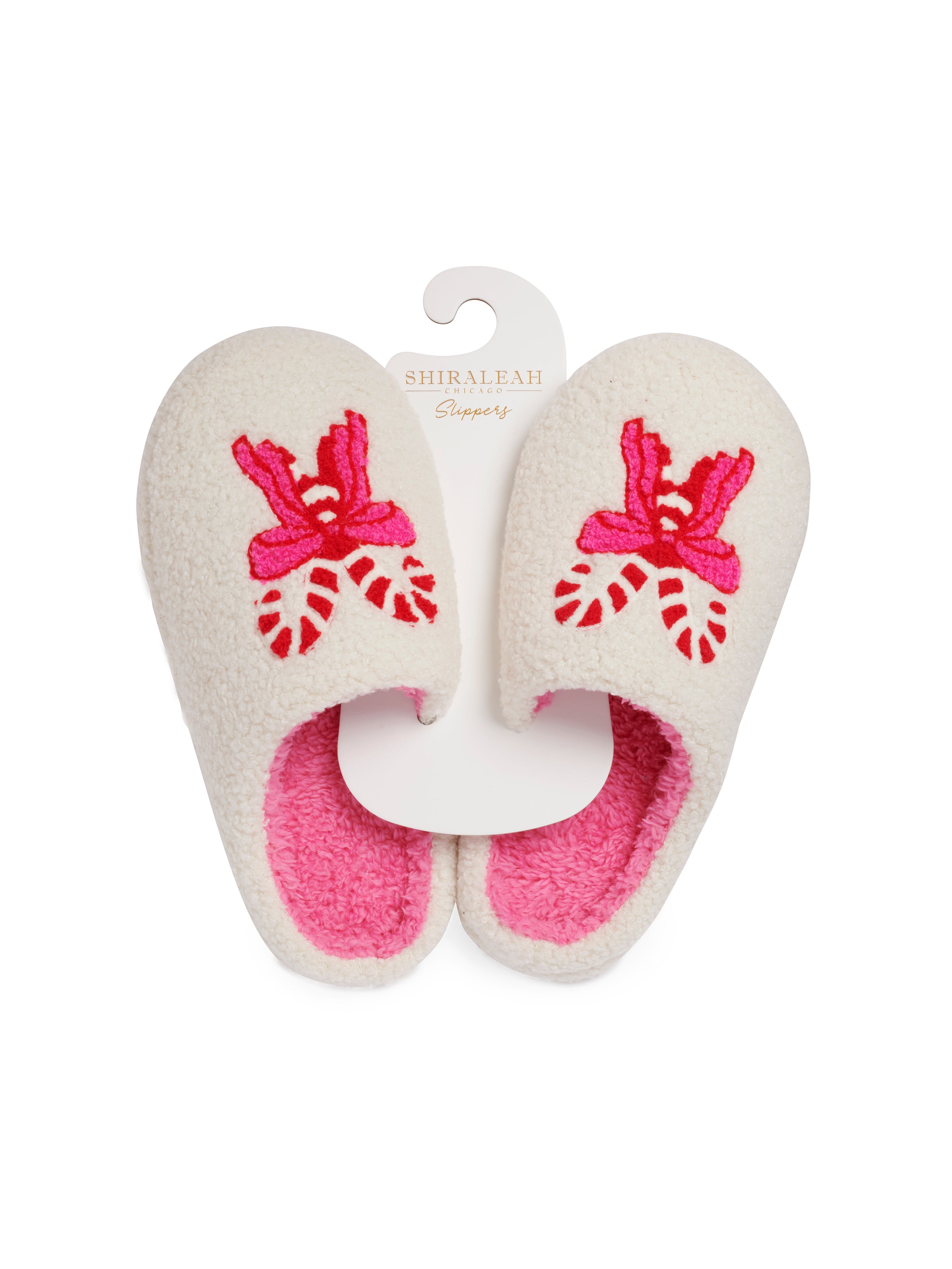 Shiraleah Assorted Set Of 2 Sizes Candy Cane Slippers, Ivory