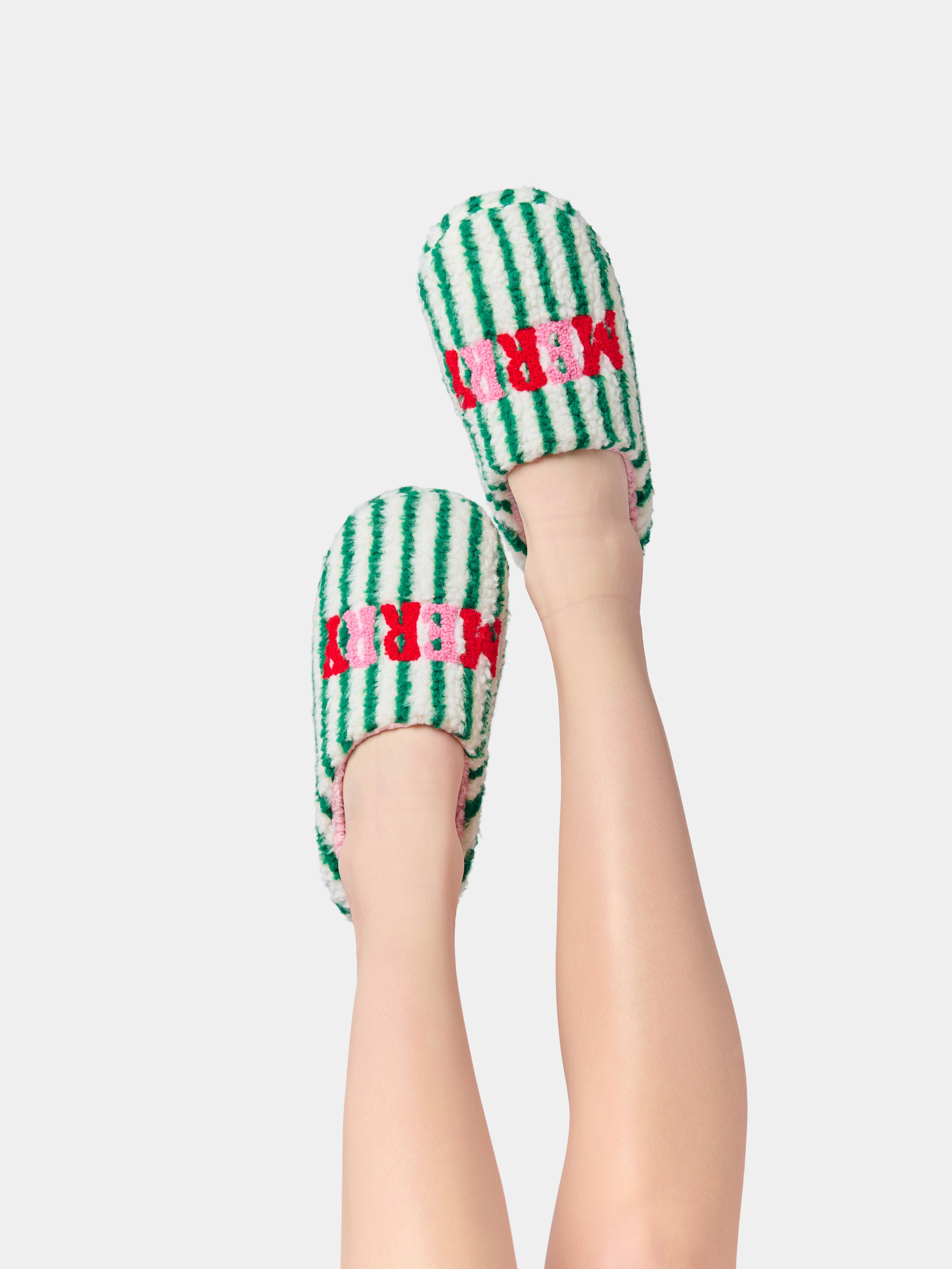 Shiraleah "Merry" Striped Slippers, Green GREEN / S/M