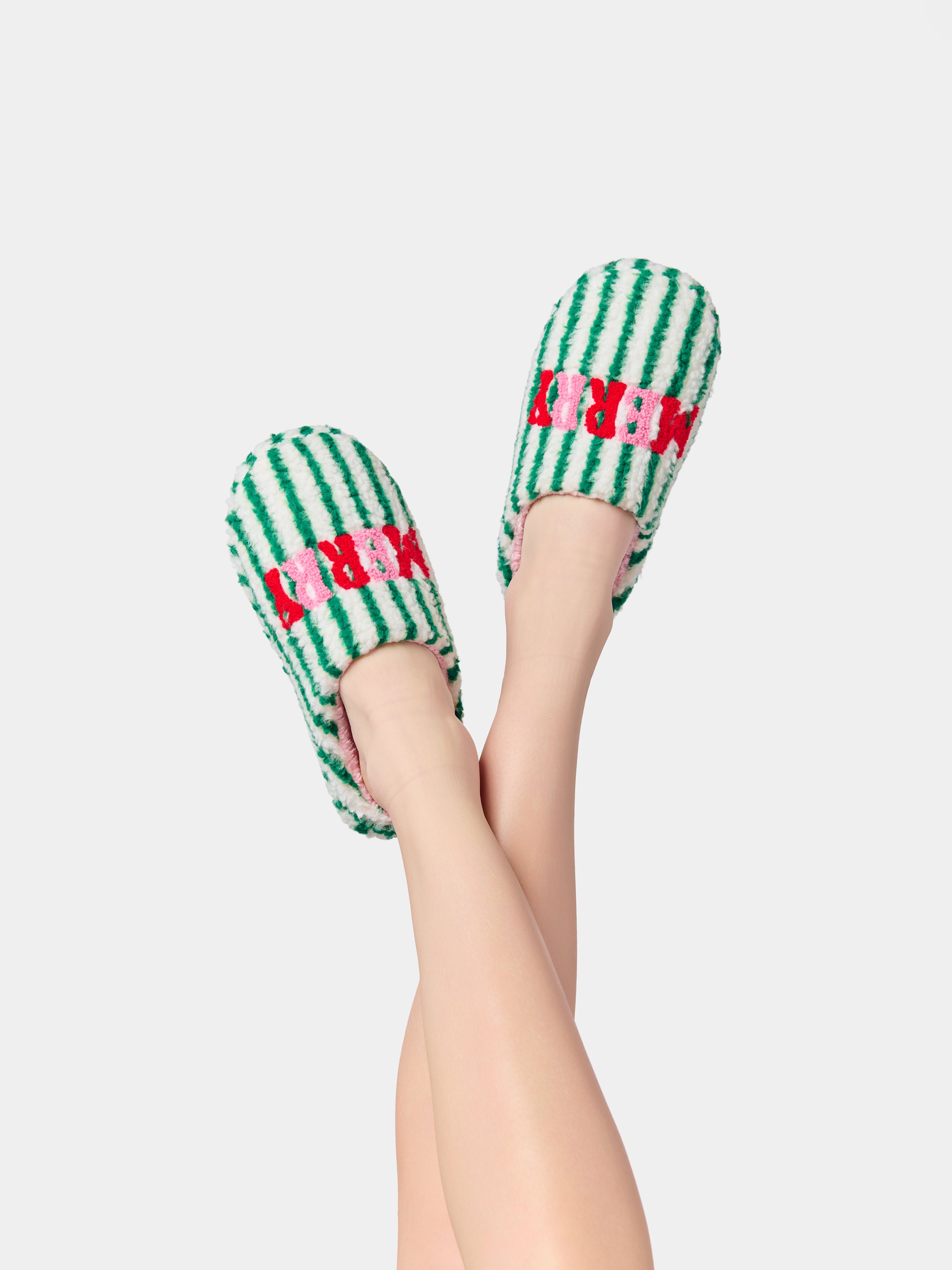 Shiraleah "Merry" Striped Slippers, Green GREEN / S/M