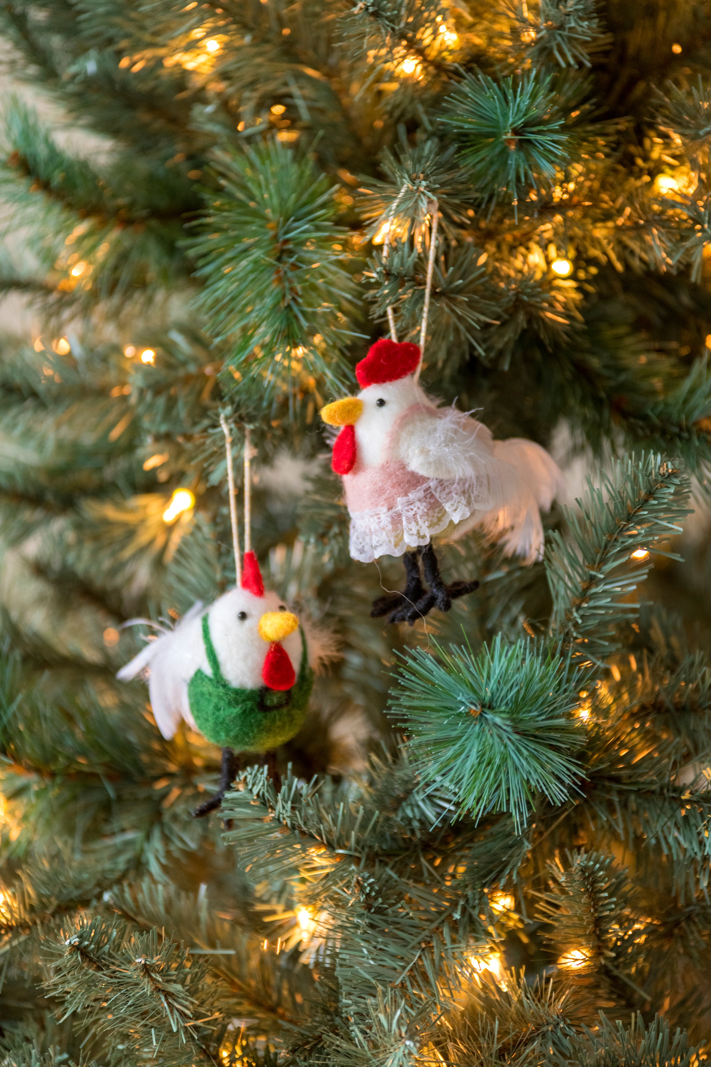 Shiraleah Set of 2 Rooster and Hen Ornaments, Multi