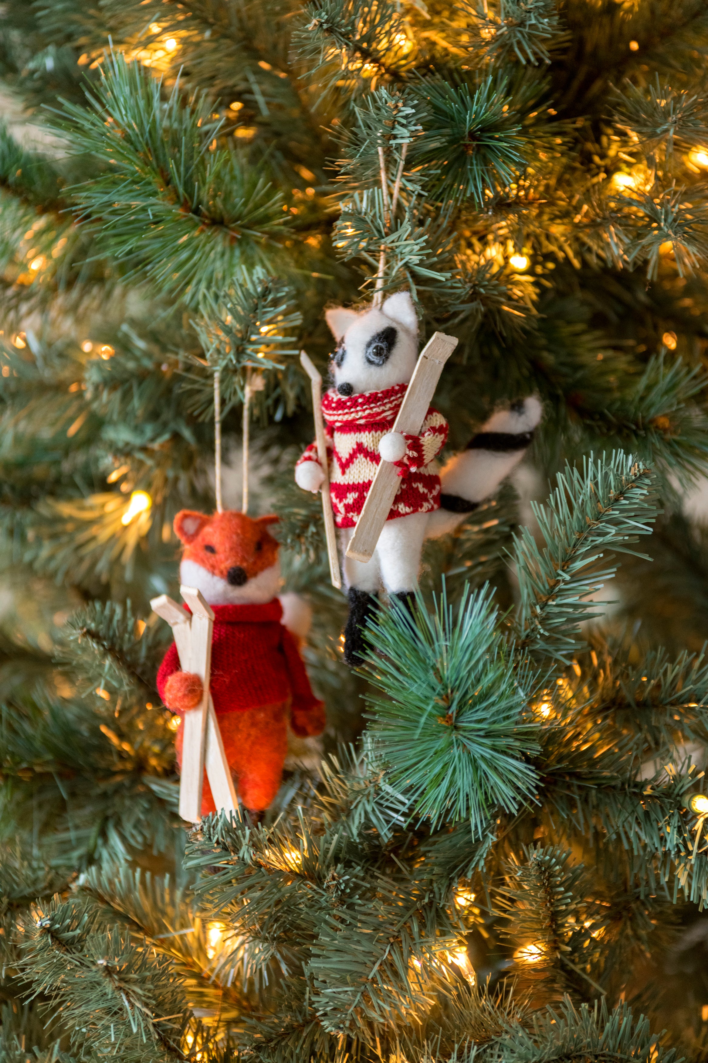 Shiraleah Set of 2 Fox and Racoon Ornaments, Multi