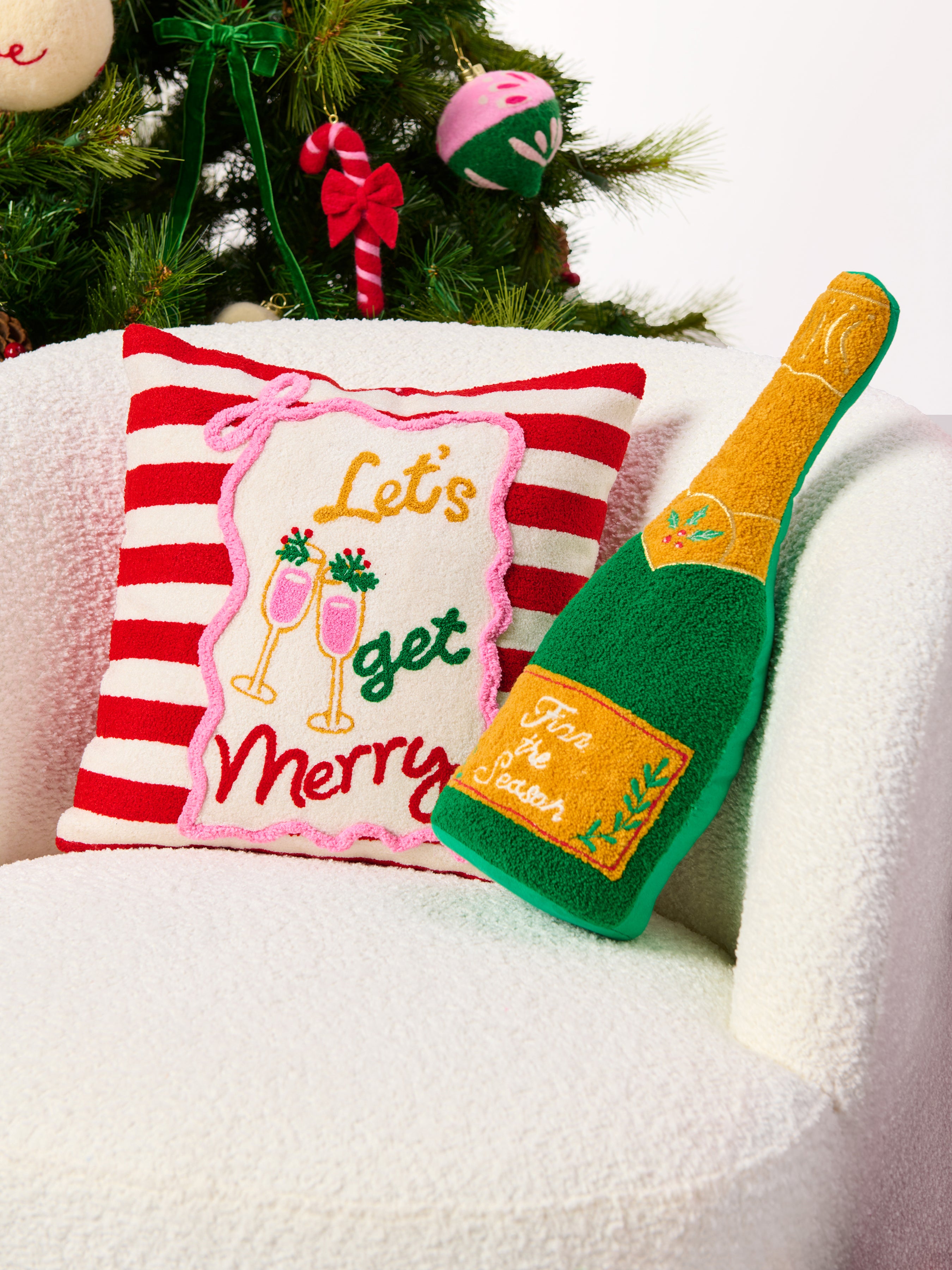 Shiraleah "Fizz The Season" Champagne Bottle Pillow, Green