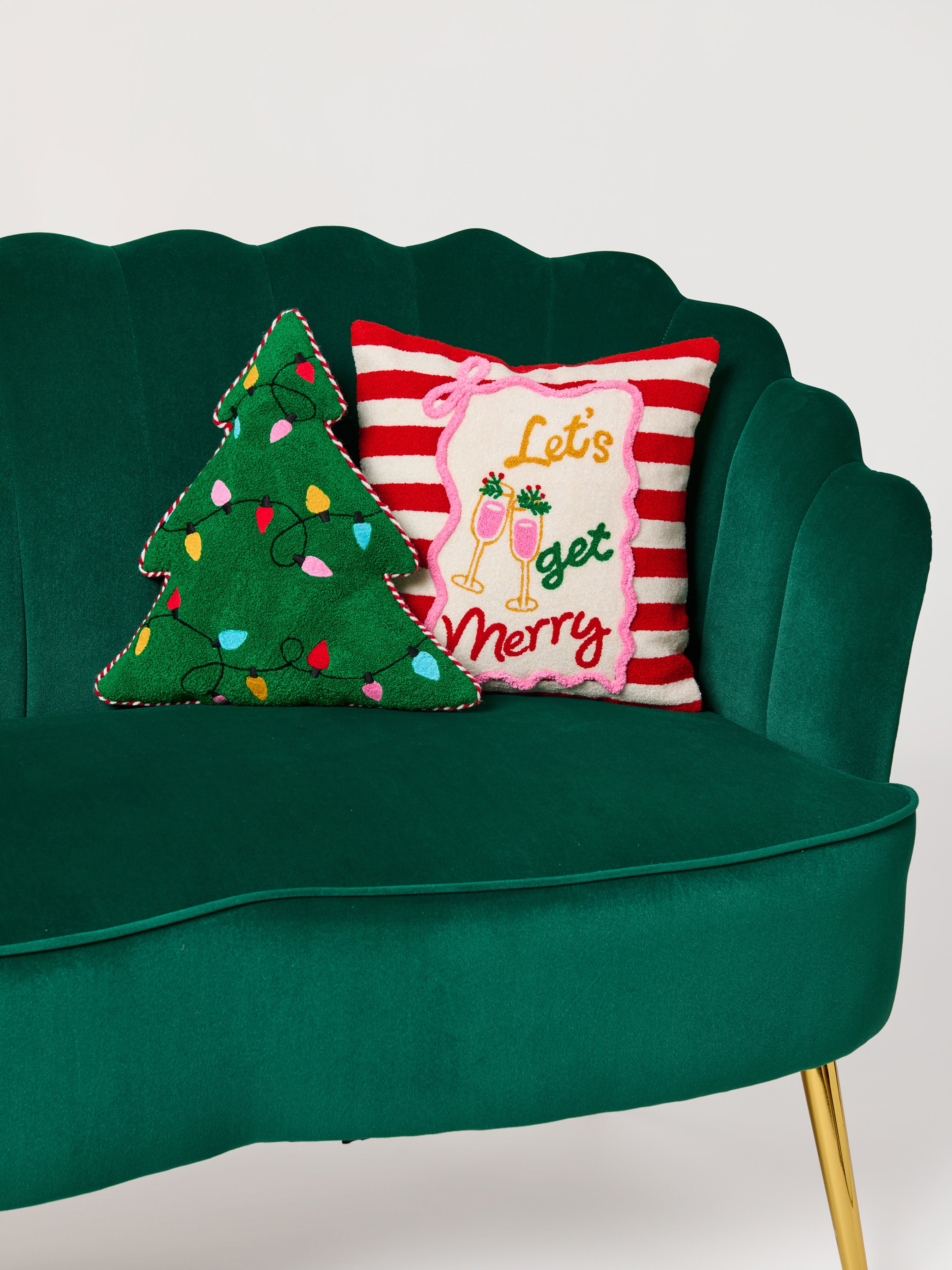 Shiraleah Merry Lights Tree Shaped Pillow, Green