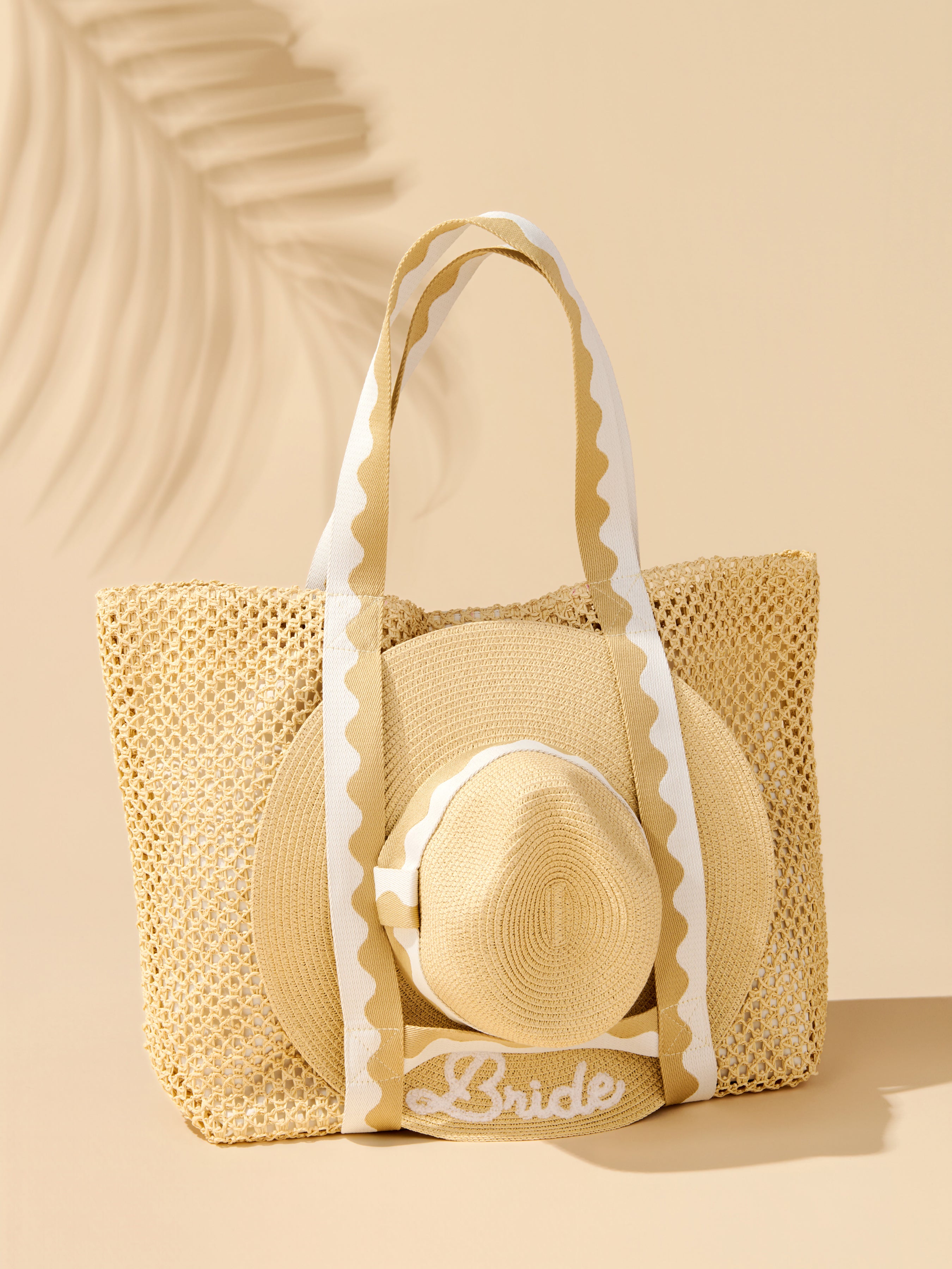Shiraleah "Bride" Hat and Tote Set, Natural