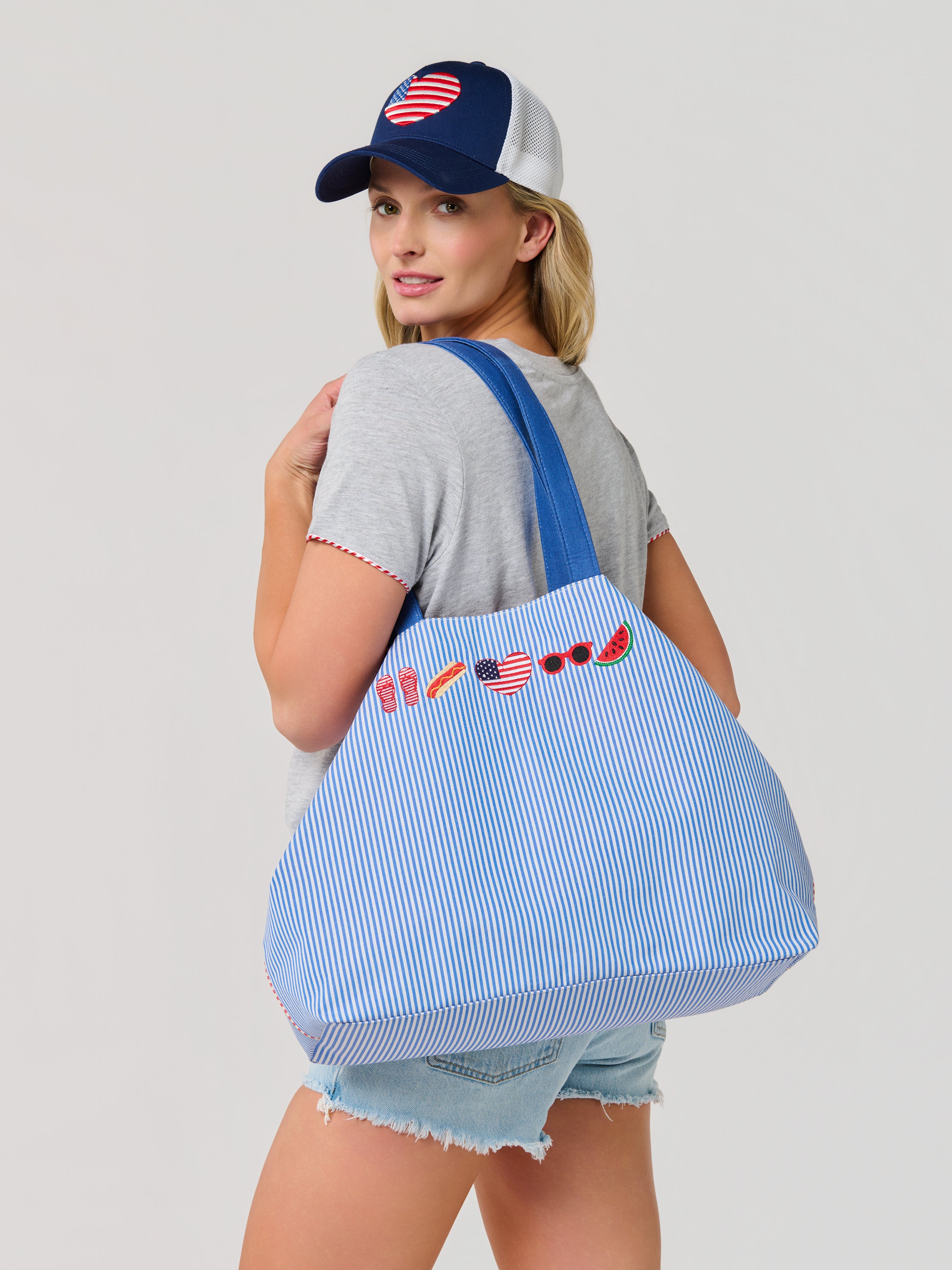 Shiraleah Americana Tie-Up Tote, Navy