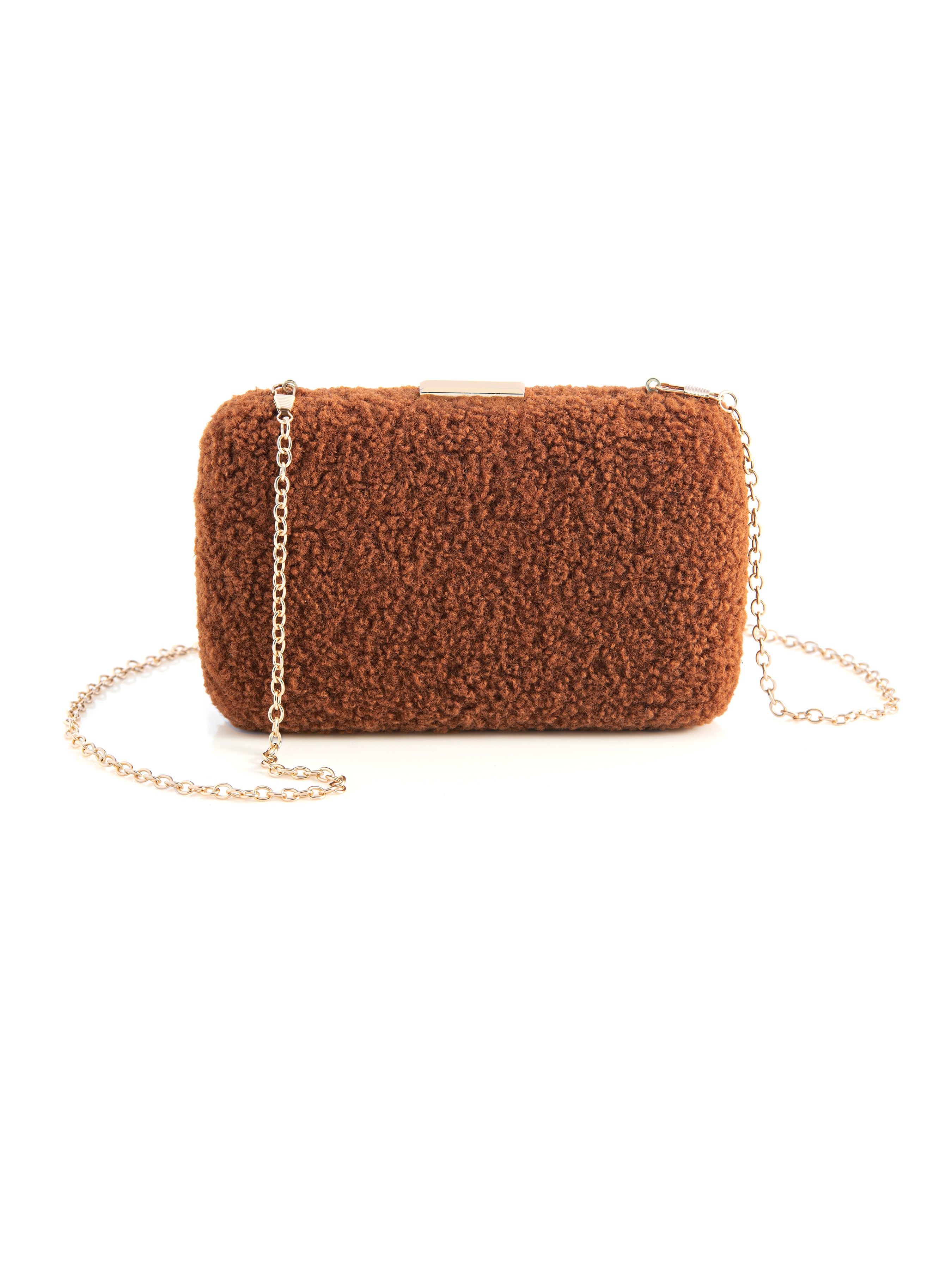 Shiraleah Jayden Sherpa Minaudiere Clutch, Rust