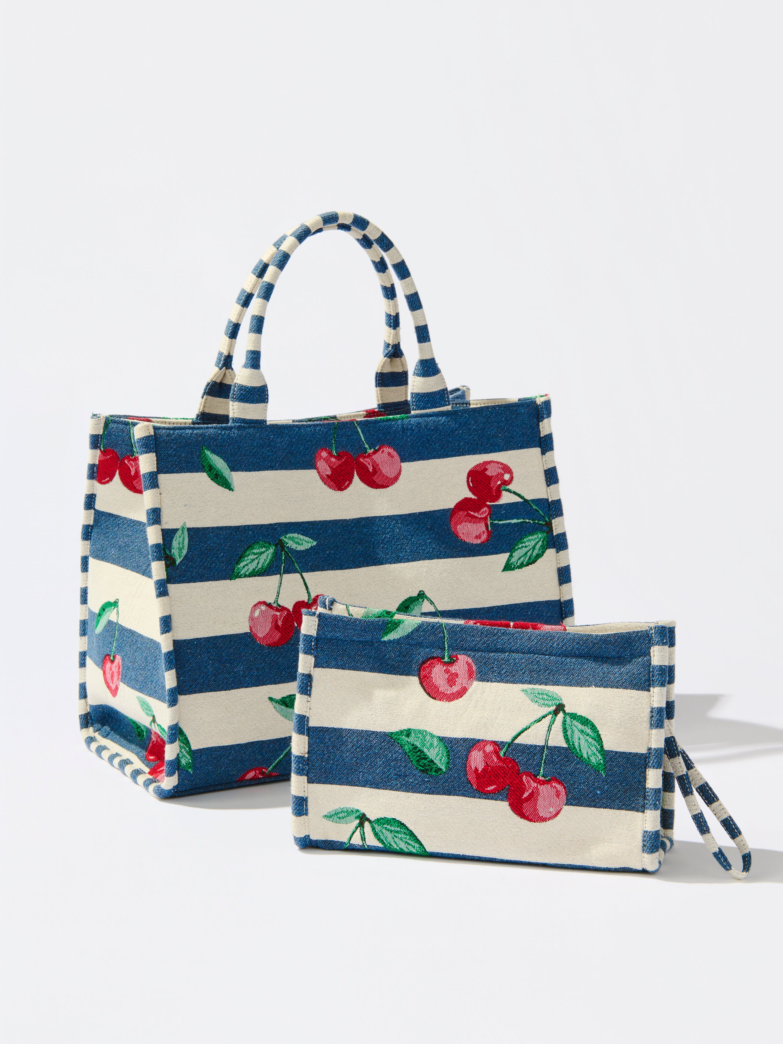 Shiraleah Cherry Stripe Jacquard Tote, Navy
