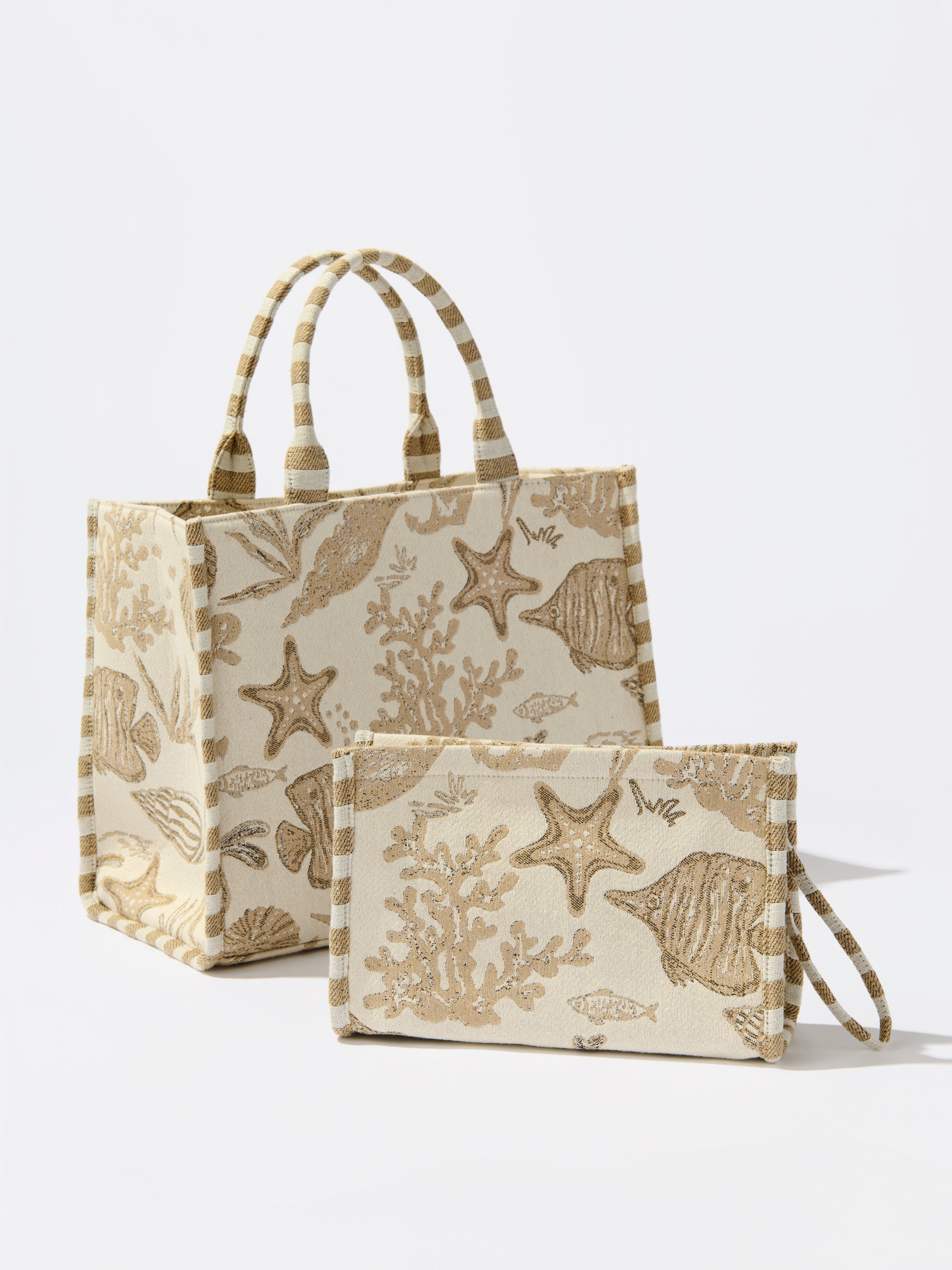 Shiraleah Coastal Jacquard Tote, Beige