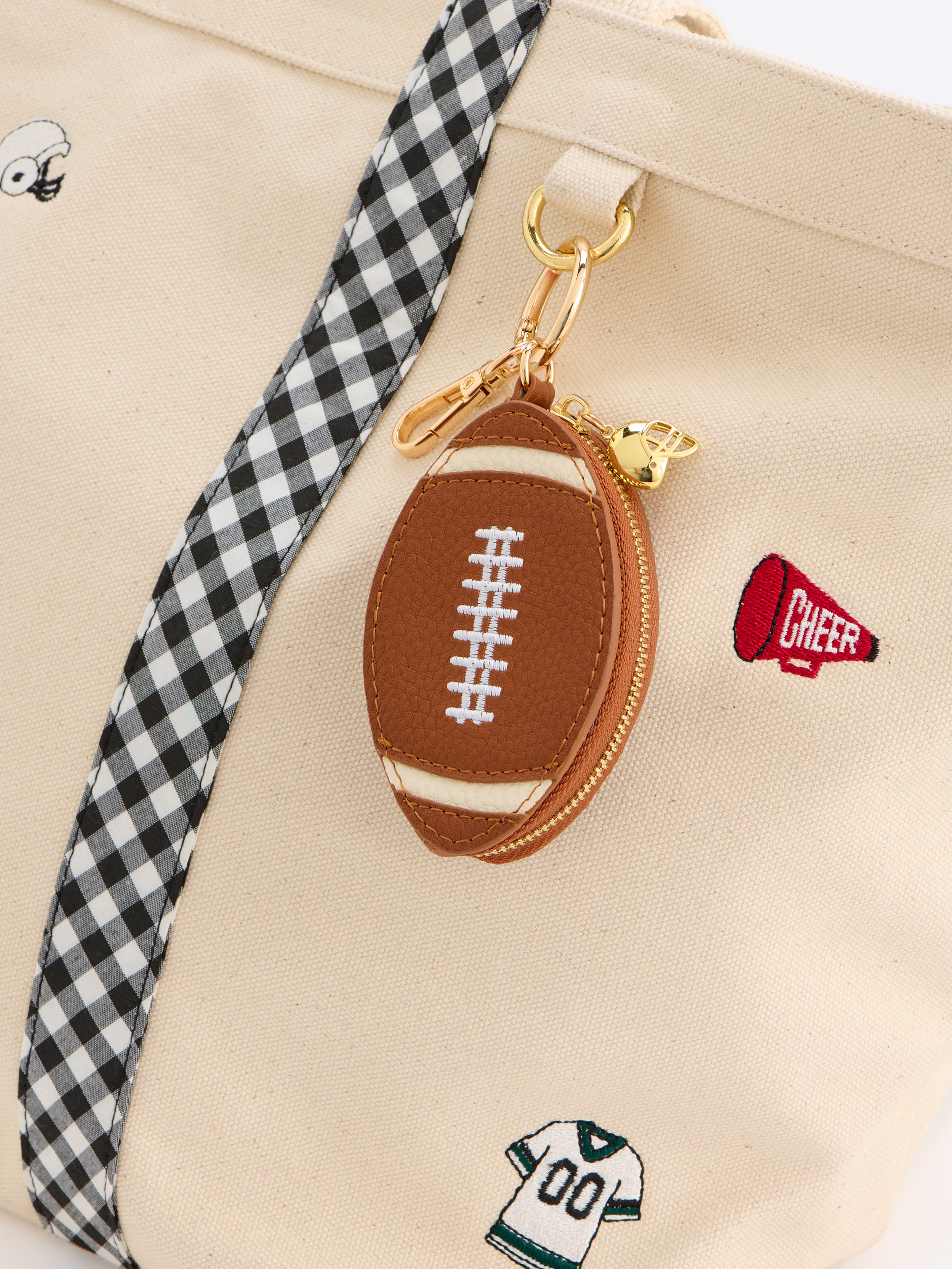 Shiraleah Football Zip Pouch Bag Charm/Key Ring, Brown