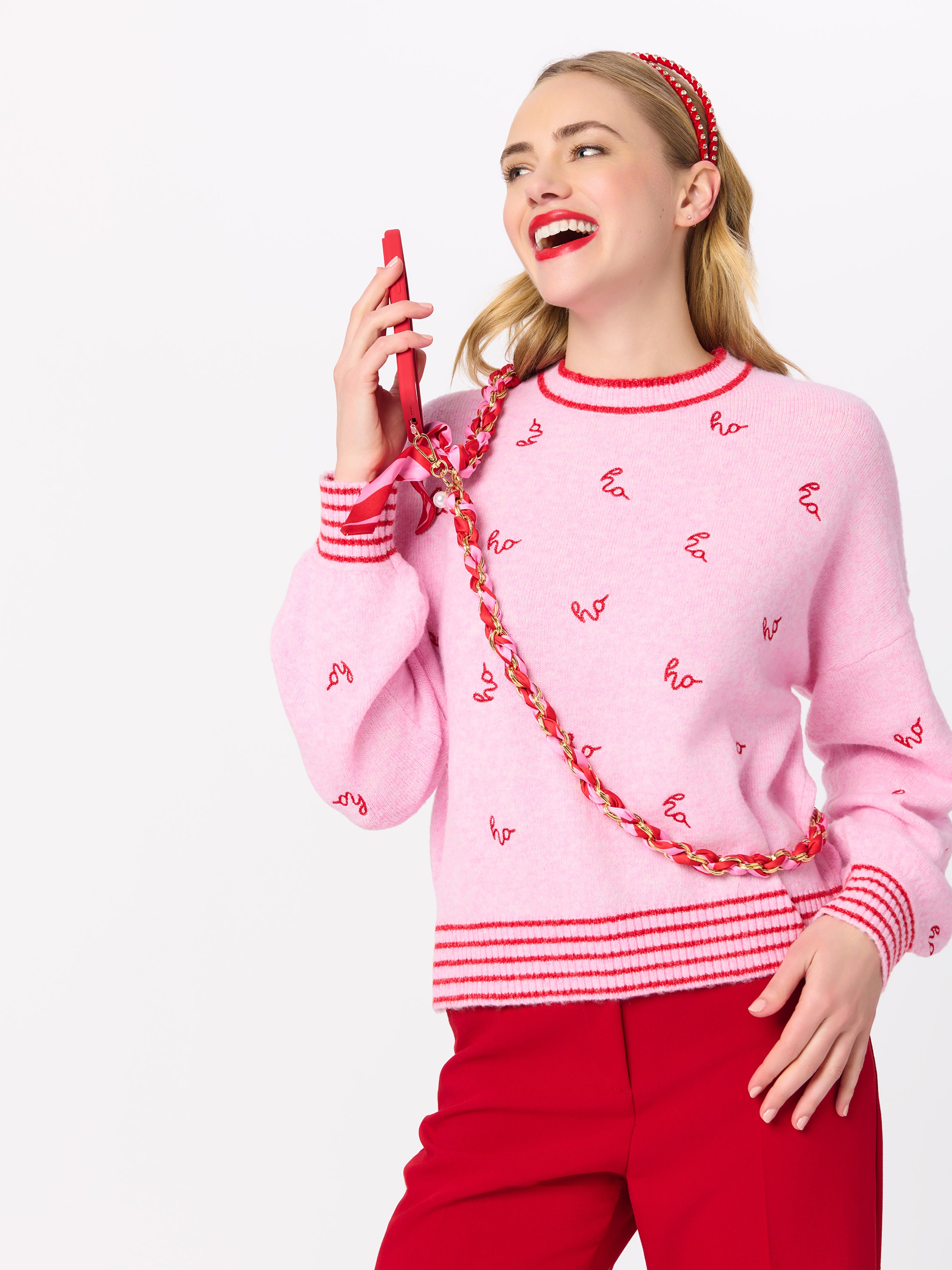 Shiraleah Stripes Cross-Body Phone Chain PINK / OS