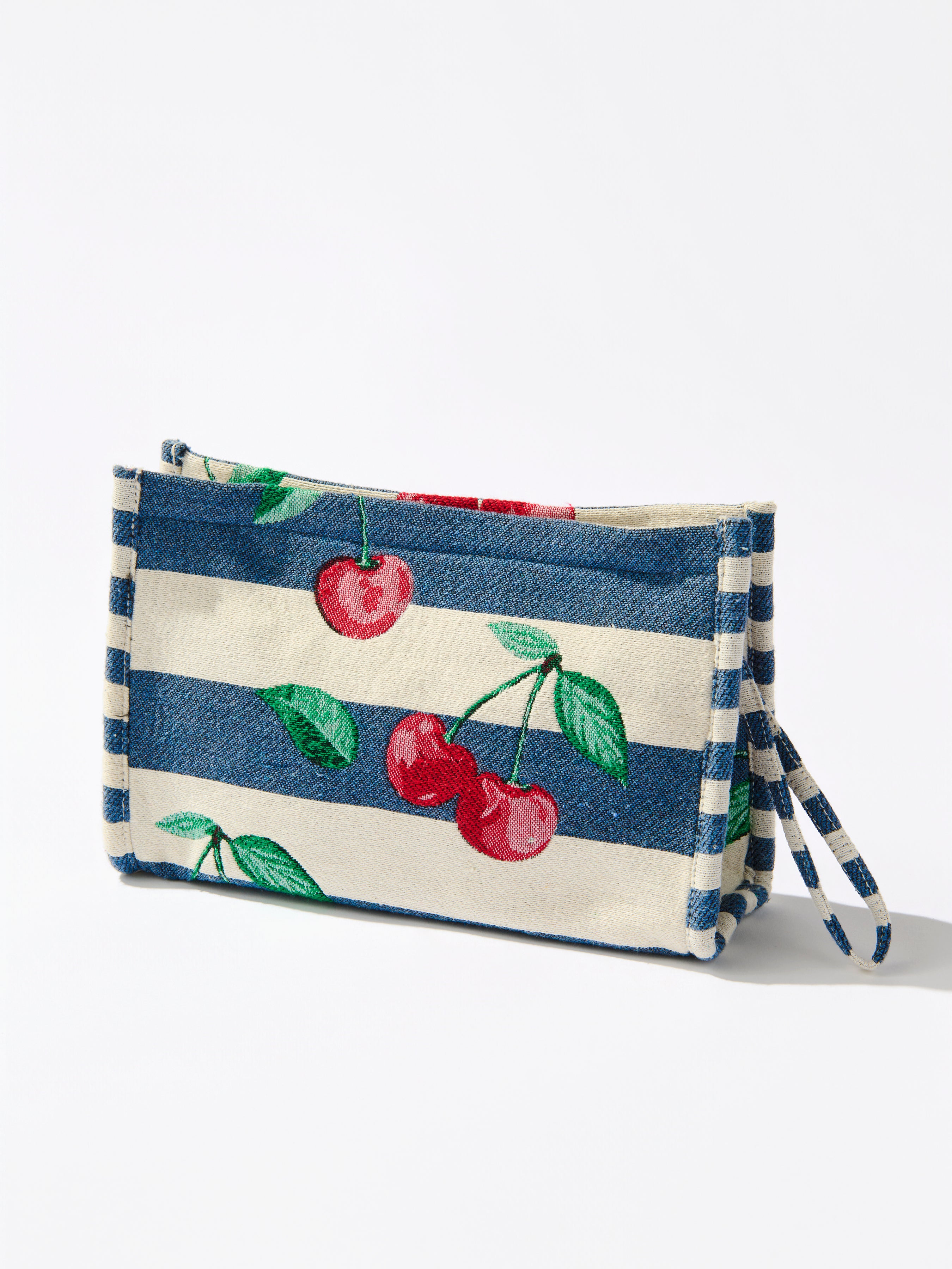 Shiraleah Cherry Stripe Jacquard Wristlet Pouch, Navy