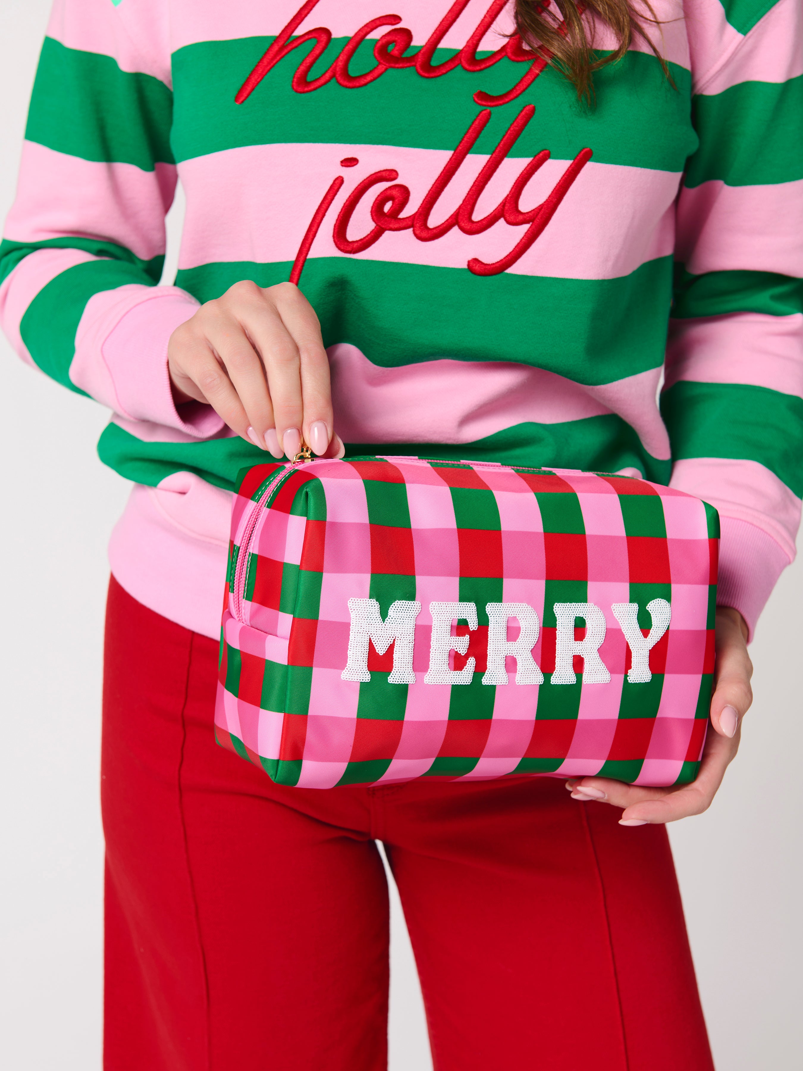 Shiraleah Cara Checkered "Merry" Zip Pouch, Multi