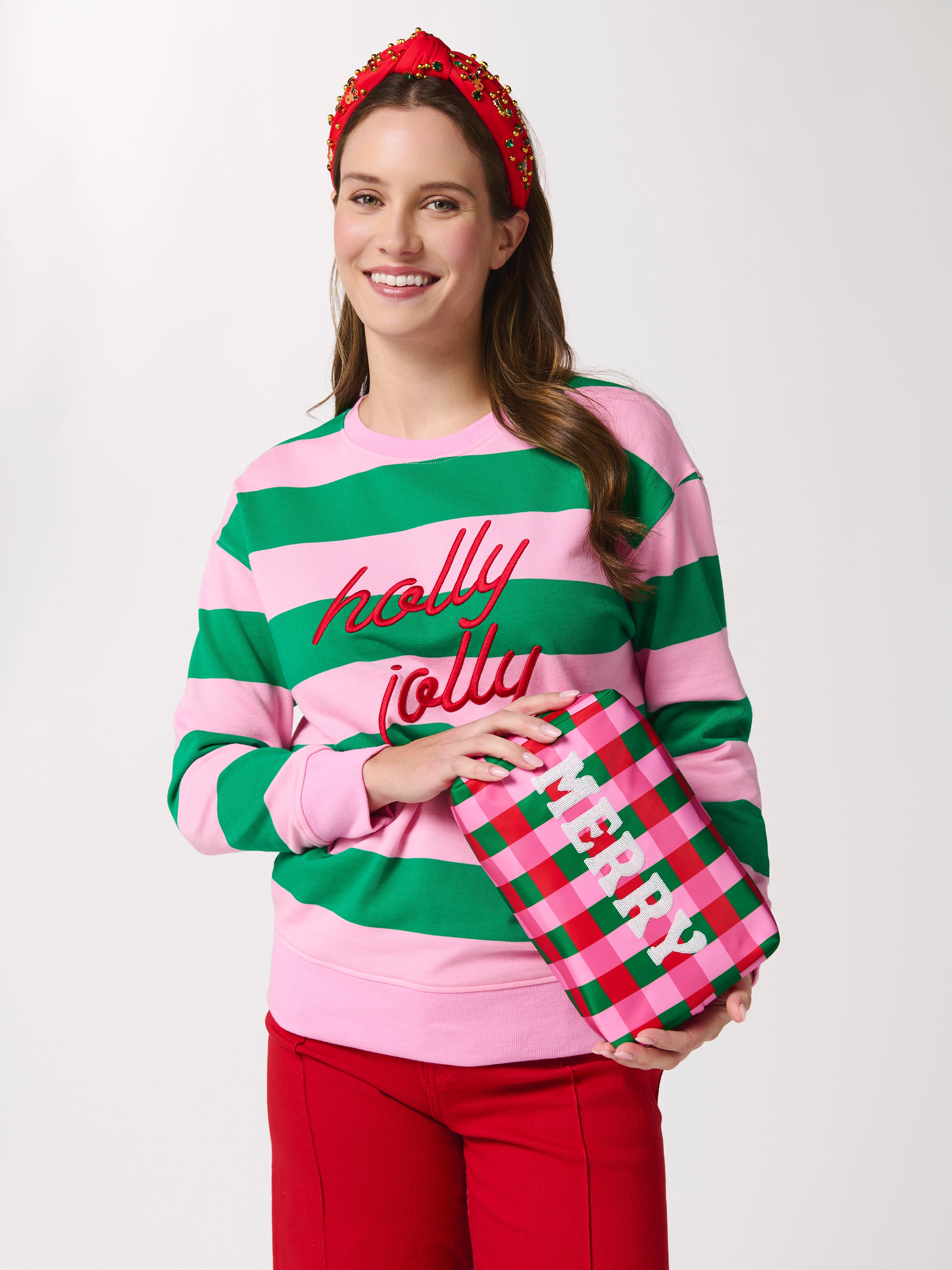 Shiraleah Cara Checkered "Merry" Zip Pouch, Multi